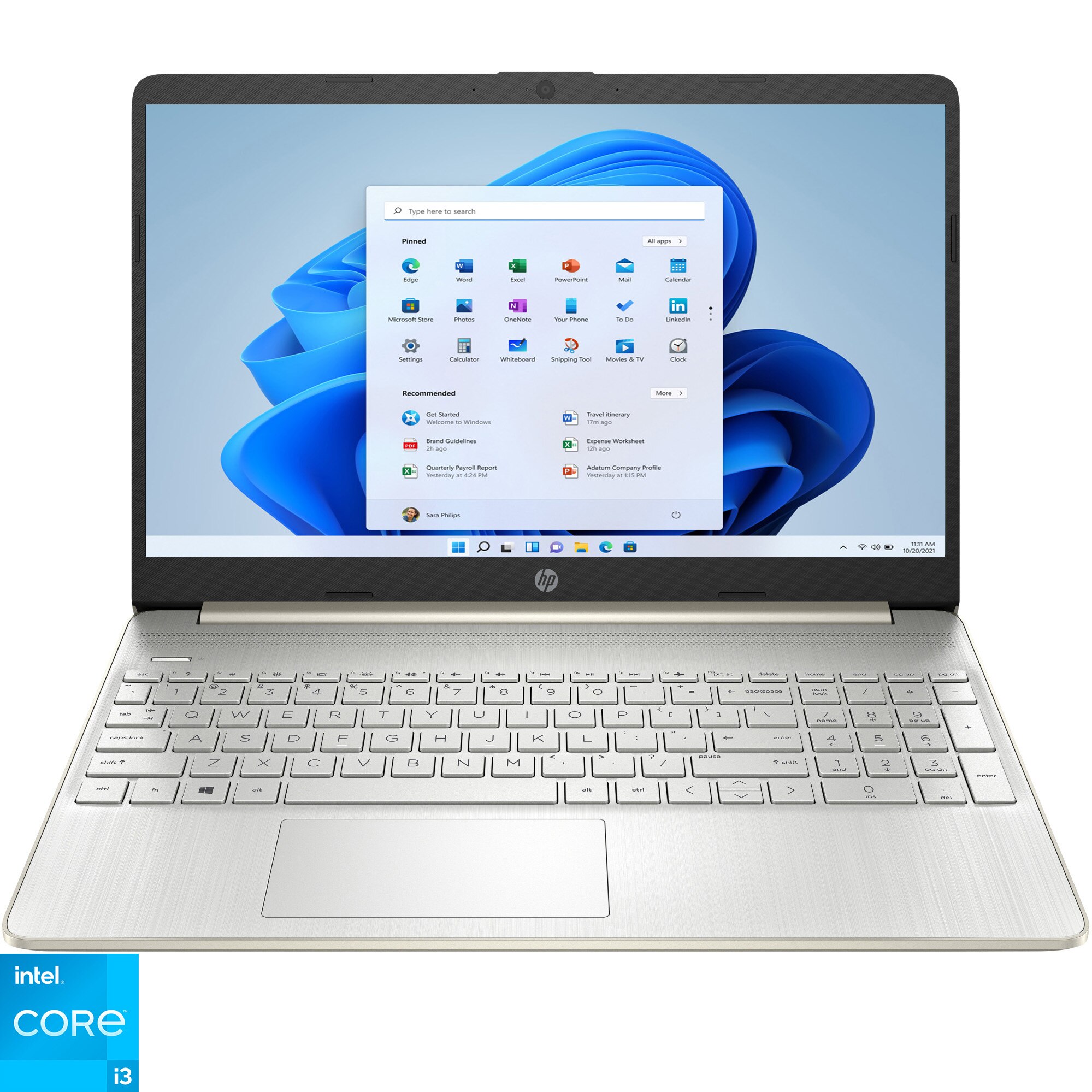 Laptop HP 15sfq5030nq cu procesor Intel Core i31215U pana la 44 GHz, 156", Full HD, 8GB DDR4, 256GB SSD, Intel UHD Graphics, Windows 11 Home, Pale Gold