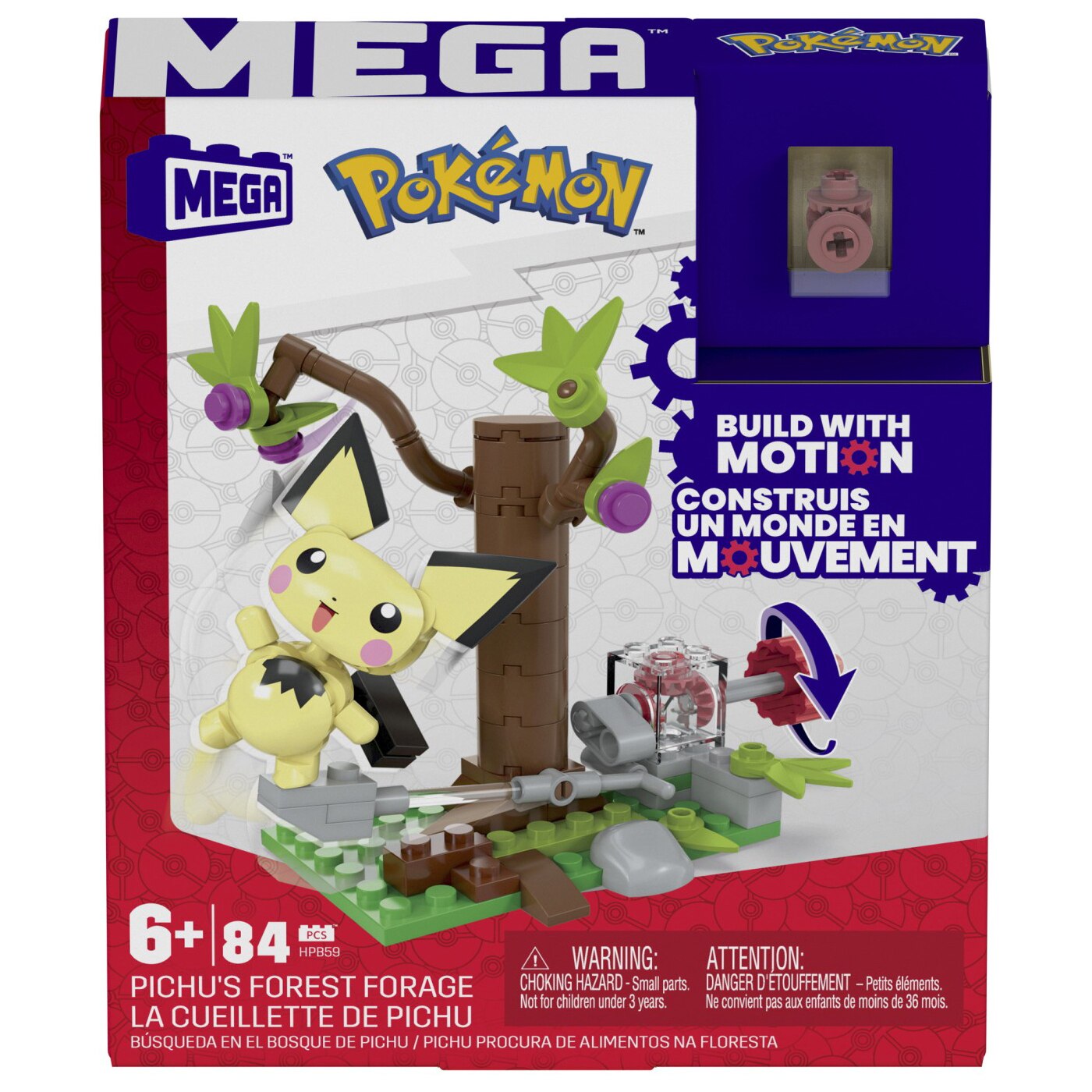 Set de constructie Pokemon Mega Construx - Forajele forestiere ale lui Pichu, 84 piese