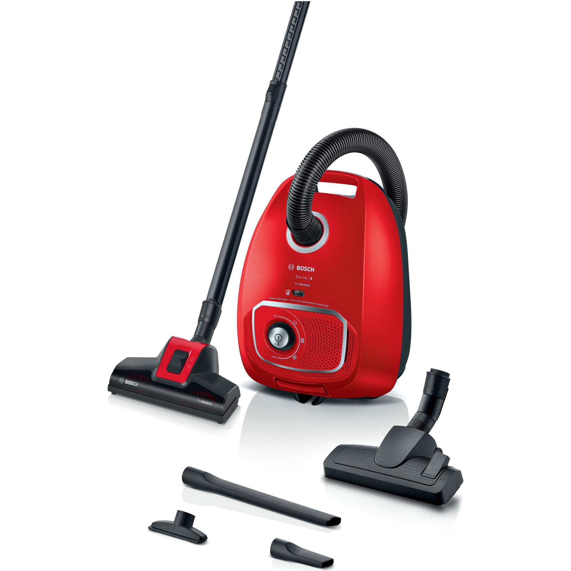 Bosch Series 4 BGB41PET1 Bagless Vacuum Cleaner, ProAnimal, 700W, PowerProtect, AirTurbo Brush, Red