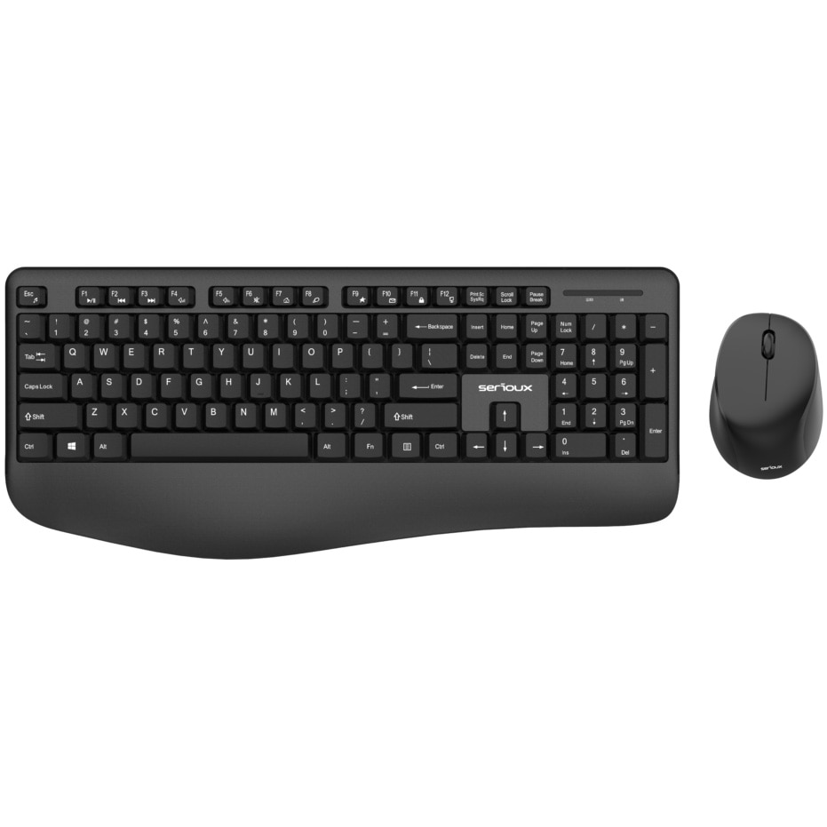 Kit wireless tastatura + mouse Serioux, office, design ergonomic, negru