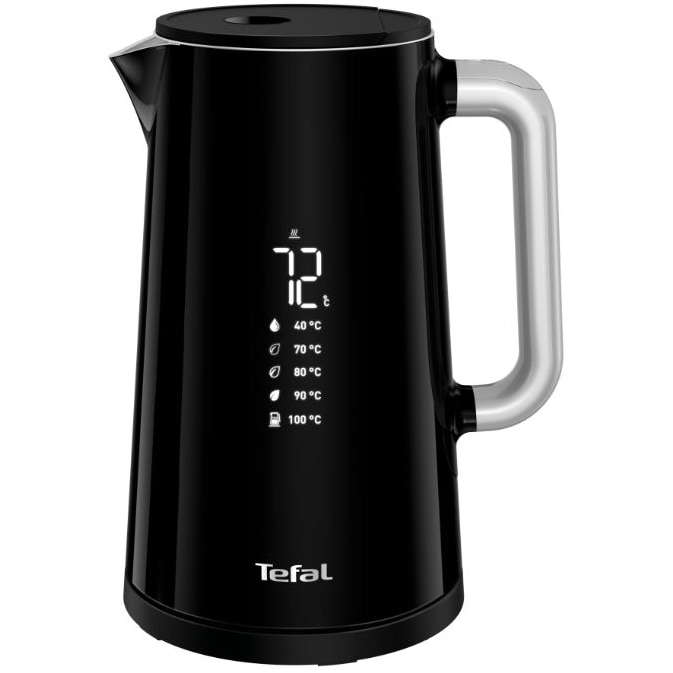 Tefal Smart'n Light kettle KO851830, 1800W, digital display, 1.7L capacity, 5 temperature settings, rotating base, stainless steel interior, black