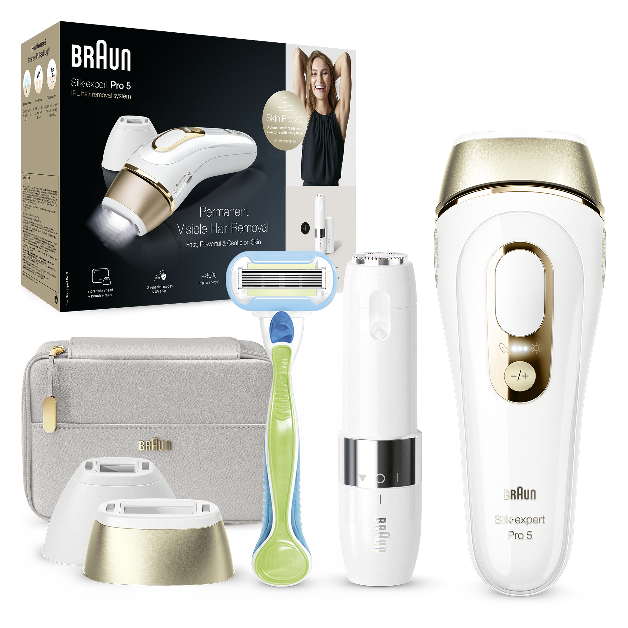 Braun Silkexpert PRO 5 IPL Epilator PL5159: Auto Sensor, 400,000 pulses, 10 levels, precision head, Venus Shaver.