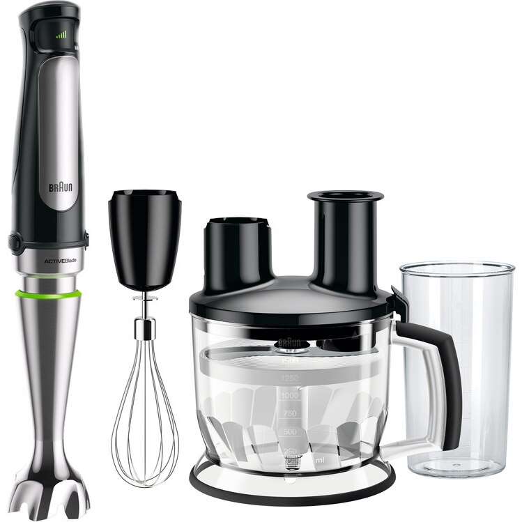 Braun MQ7075X vertical mixer, 1000 W, 0.6 l measuring cup, 1.5 l food processor, whisk, variable speed, black