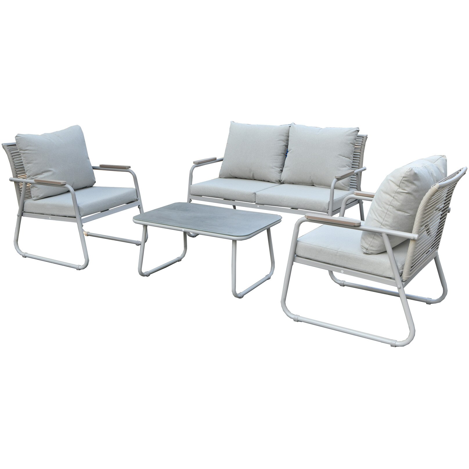 Set gradina Kring Grenada: masa cafea, 2 fotolii, canapea bej. Include perne H8CM.