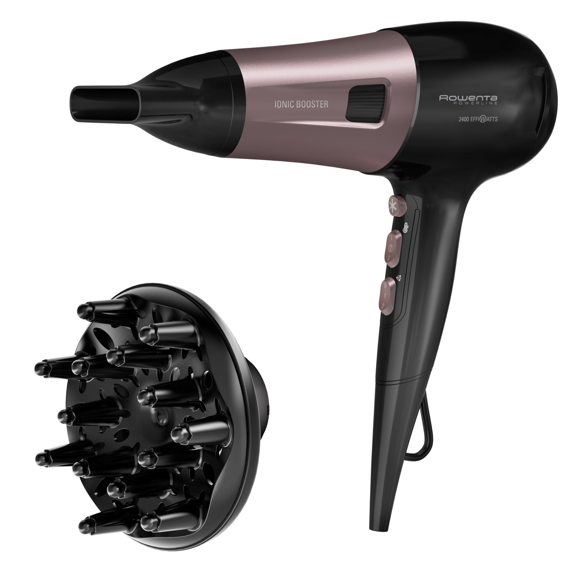 Hair dryer Rowenta PowerLine CV5940F0, 2400W, Effiwats function, keratin cashmere coating, Ionic booster technology, black