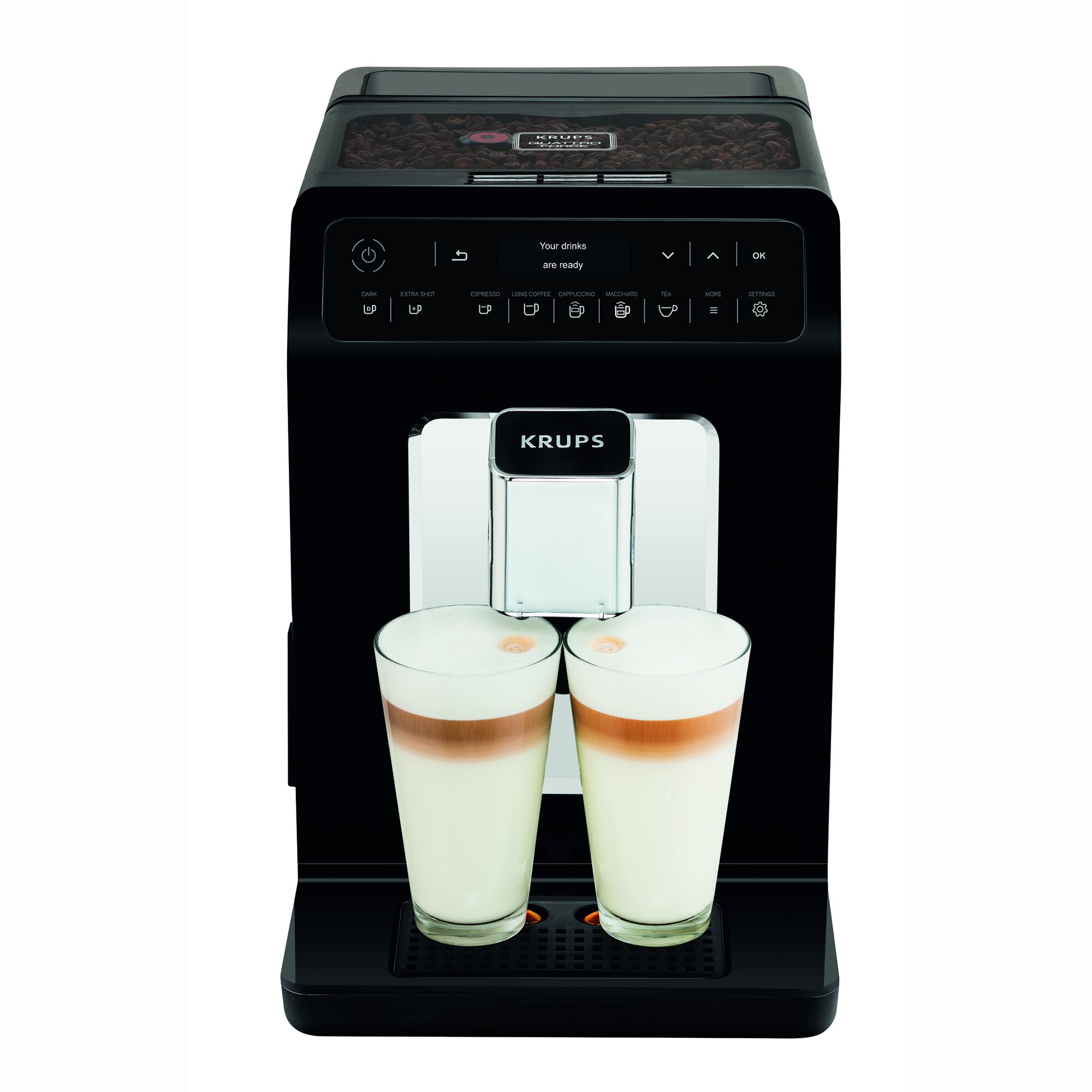 Krups Evidence EA8908 automatic espresso machine, 1450W, 15 bars, bean tank 260g, water tank 25L, grinder 3 levels, Black