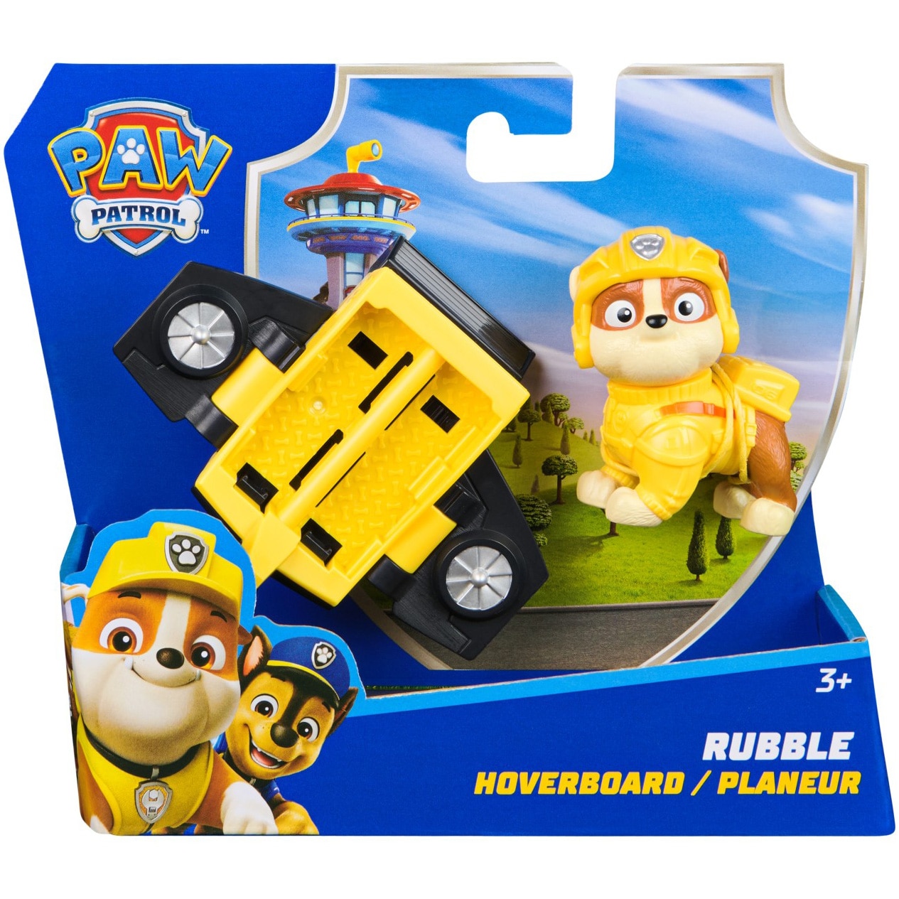 Set Paw Patrol Action Pups, Vehicul de Salvare Hoverboard si Figurina Rubble, 5 cm
