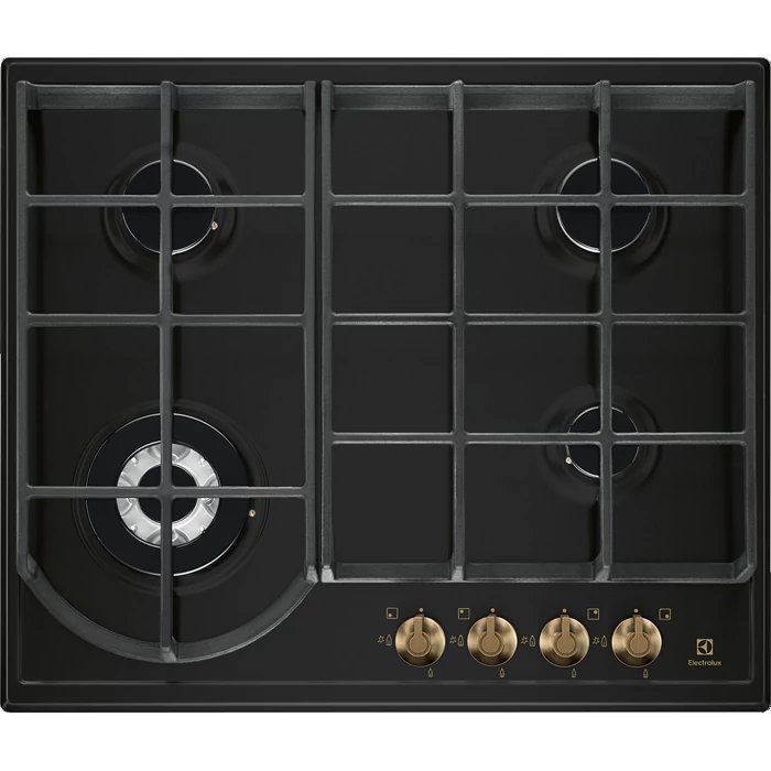 Plita incorpolabila Electrolux EGH6343ROR, Gaz, 4 arzatoare, Gratare de fonta, Rustic negru