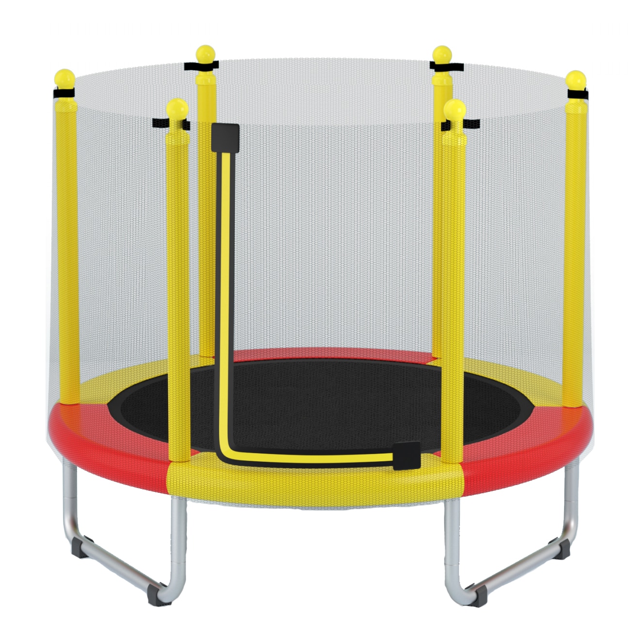 Trambulina Mappy, pentru copii, cu plasa de protectie exterioara, 150 cm, Rosu/ Galben