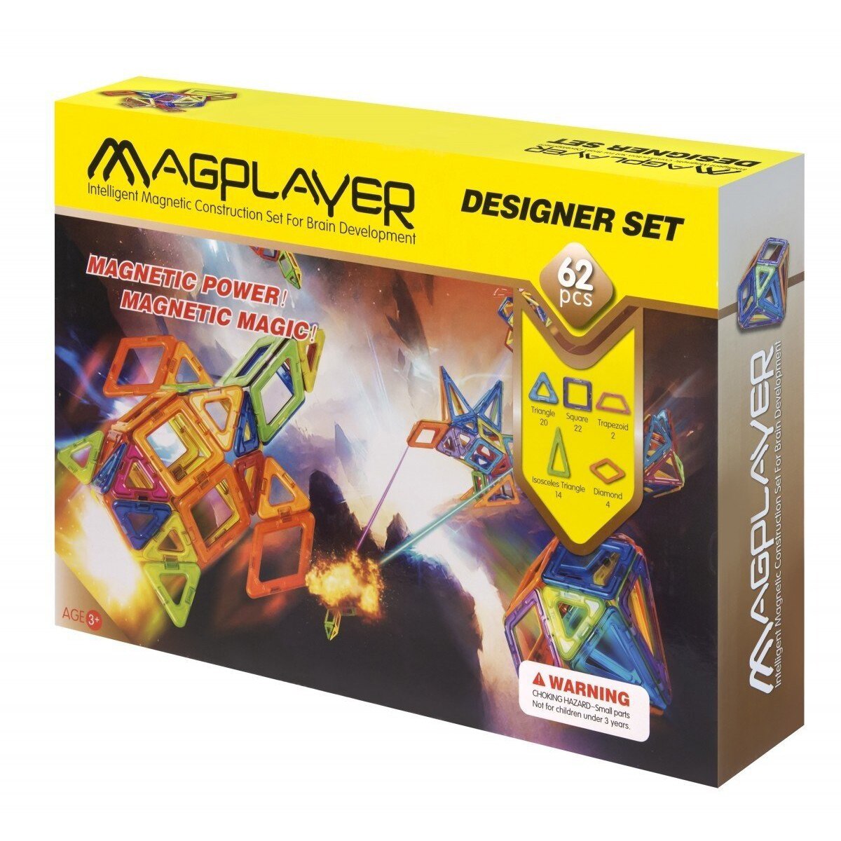 Set de constructie magnetic Magplayer - Designer, 62 piese