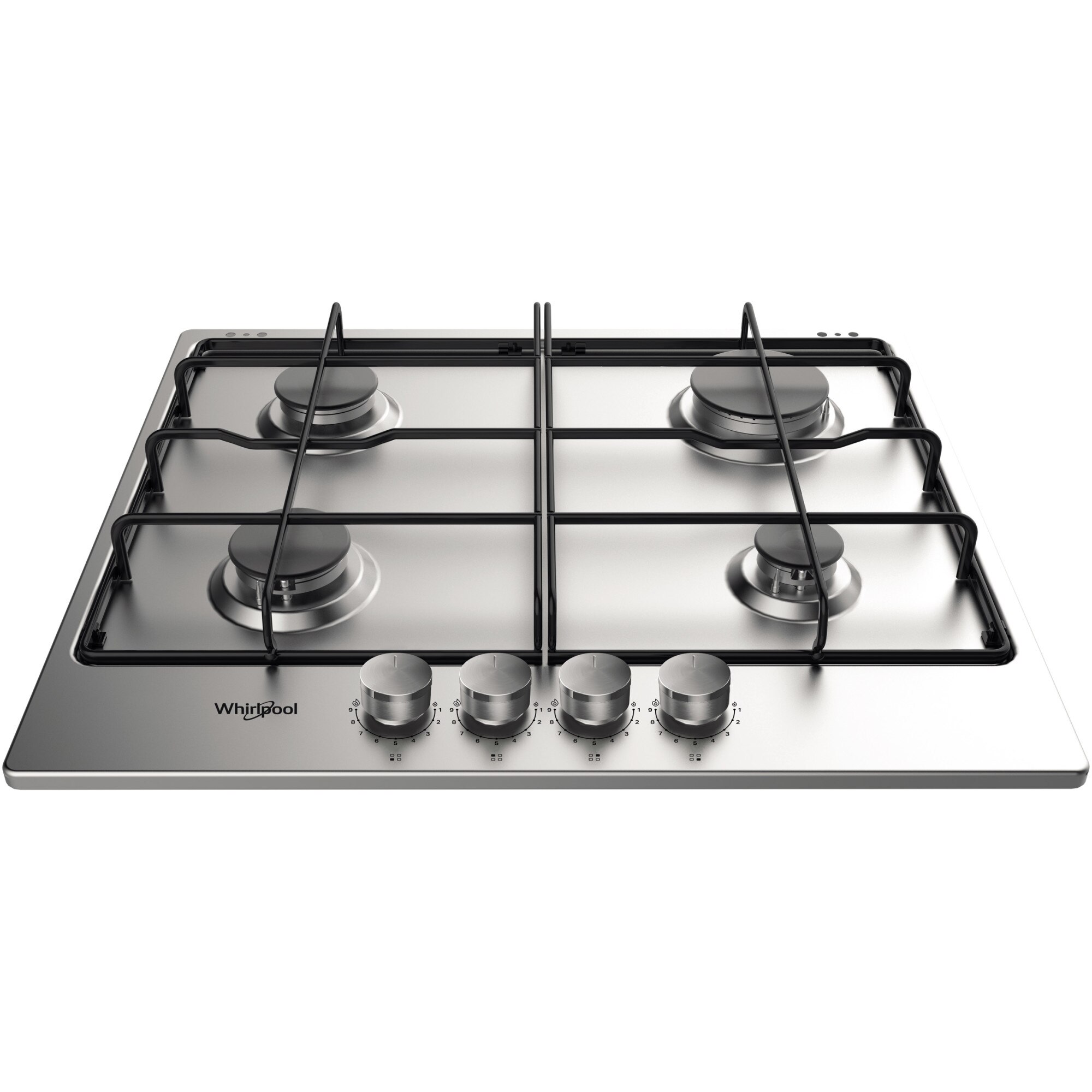 Plita incorporabila Whirlpool TKRL 650 IX, Gaz, 4 zone gatit, Aprindere electrica, 60 cm, Inox