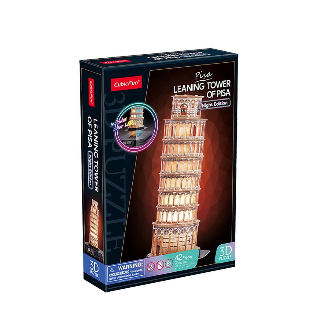 Puzzle 3D Cubic Fun - Night Edition, Turnul din Pisa, cu led, 42 piese