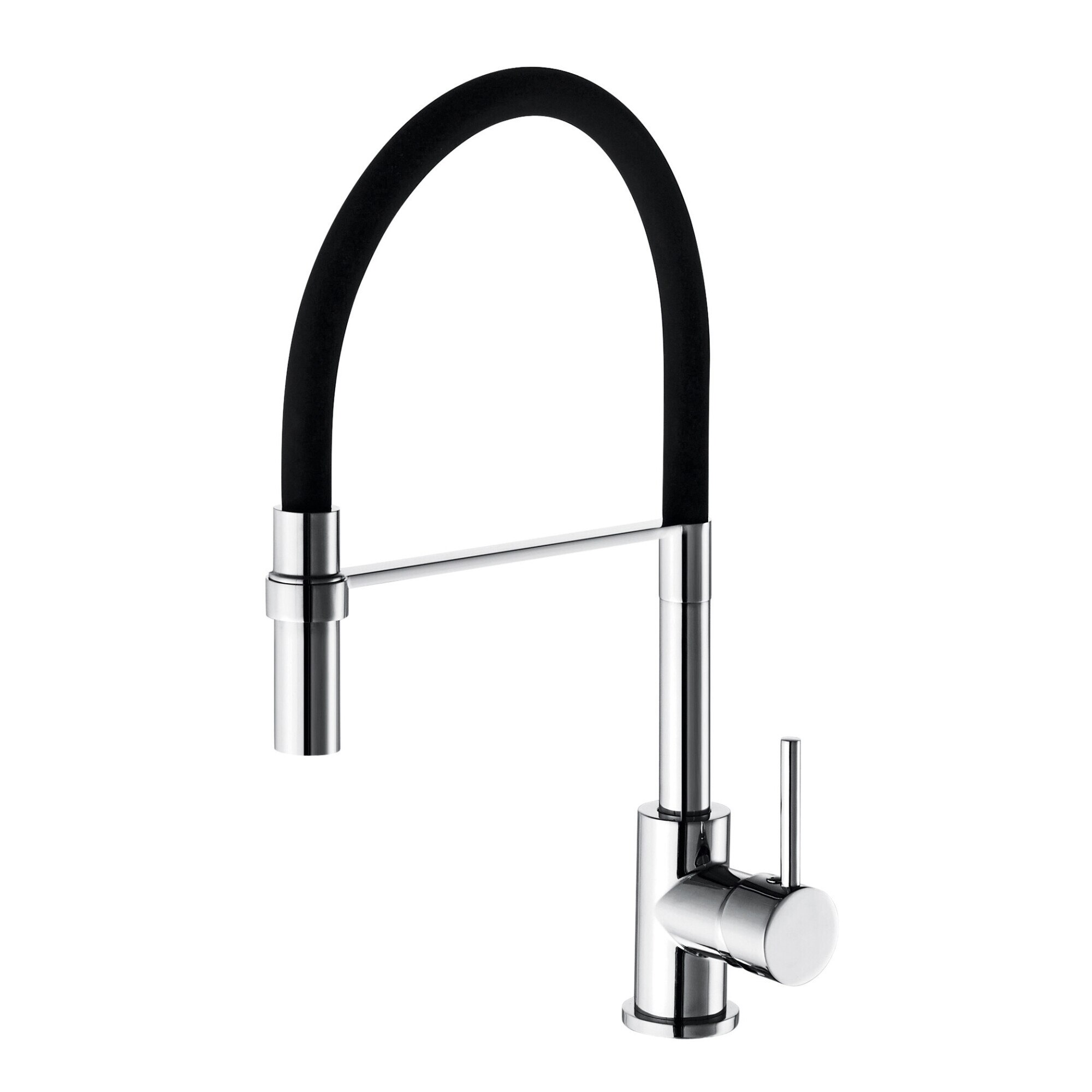 Baterie bucatarie Idrobric Winter, pipa inalta pivotanta, cartus ceramic, racord flexibil inox F3/8, 40 cm, kit de montaj rapid, Crom lucios/negru