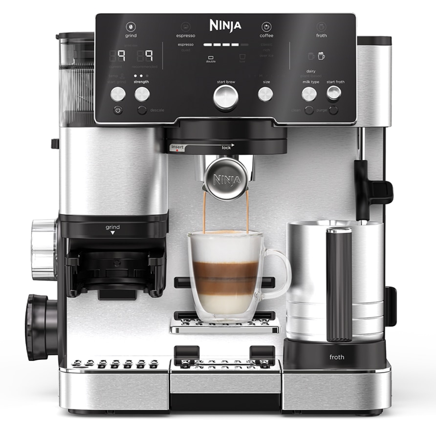 Ninja Luxe Cafe Essential ES501EU 2in1 semi-automatic espresso machine, 1650W, built-in grinder with 25 grinding settings, Barista Assist, built-in scale, self-cleaning frothing system, 2 Luxe and Double filters, stainless steel