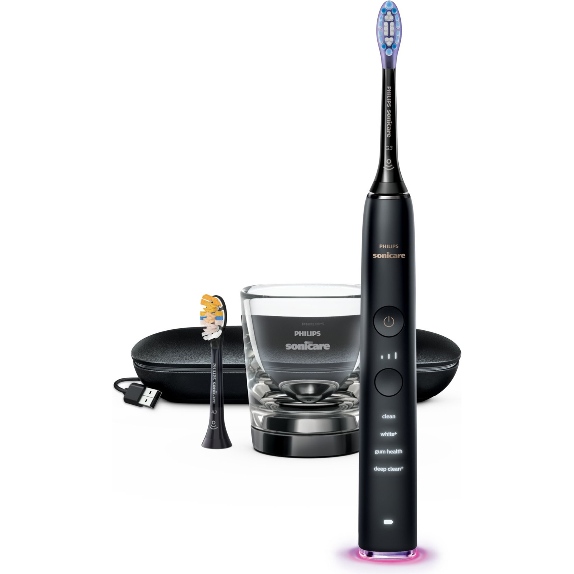 Philips Sonicare DiamondClean 9000 HX9917/89 electric toothbrush, 62000 movements/min, 4 modes, 3 intensities, pressure sensor, BrushSync, 2 bases, 2 heads, app, Black