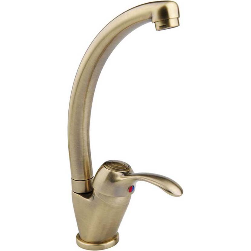 Baterie bucatarie retro Idrobric Distri, pipa inalta, monocomanda, auriu antichizat.