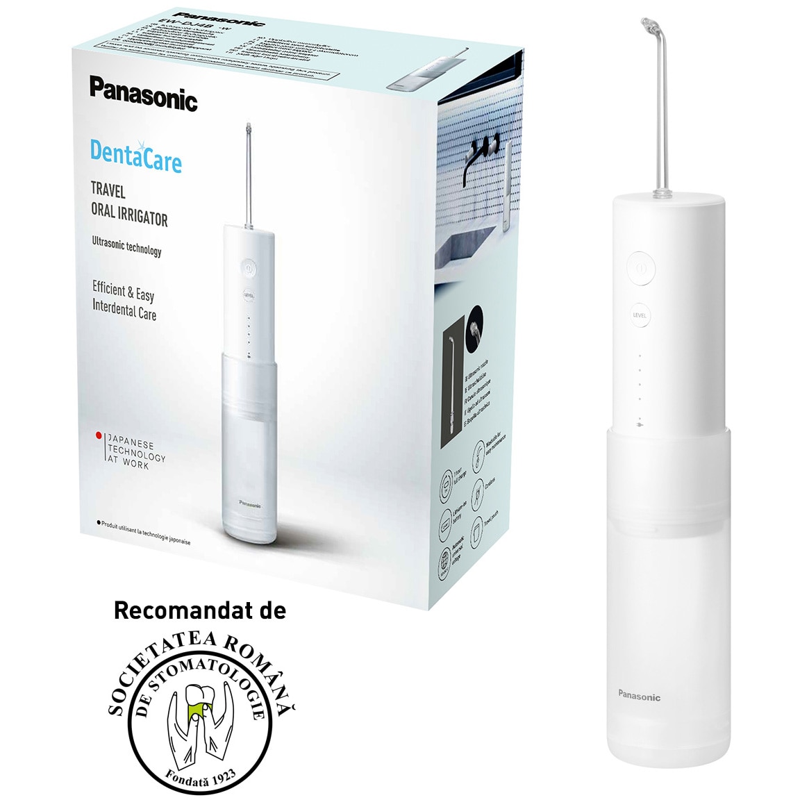 Oral Irrigator Panasonic EWDJ4BW503, 4 programs, Accumulator, 10 min autonomy, Ultrasonic water jet, White