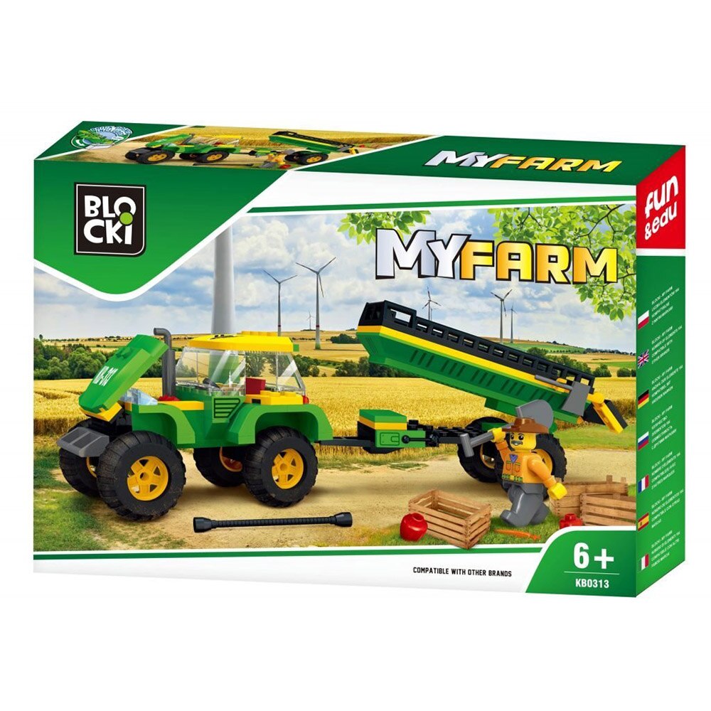 Set de constructie Blocki My Farm - Tractor cu remorca, 164 piese