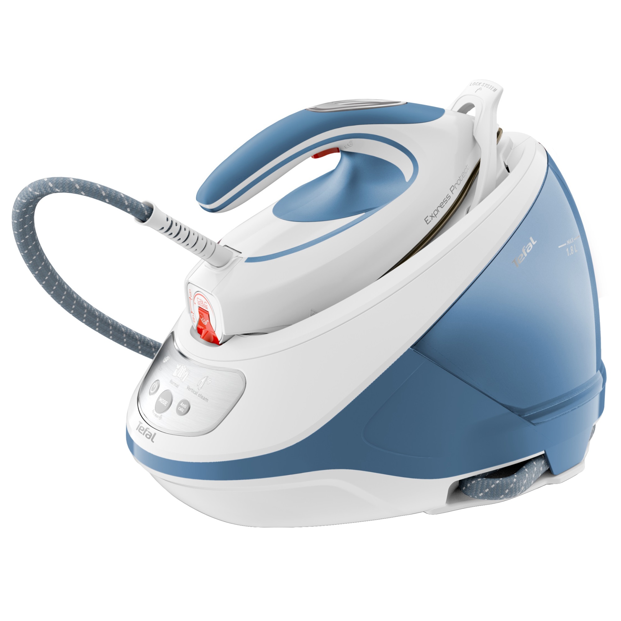 Tefal Express Protect SV9202E0 Ironing Station, 2800W, 7.5 bar pressure, 520 g/min steam jet, 1.8L tank, Durilium Airglide Autoclean soleplate, White&amp;blue