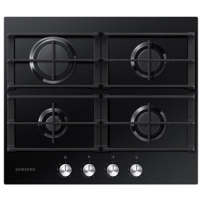 Plita incorporabila Samsung NA64H3000AK/L1, Gaz, 4 arzatoare, Gratare de fonta, 60 cm, Sticla neagra