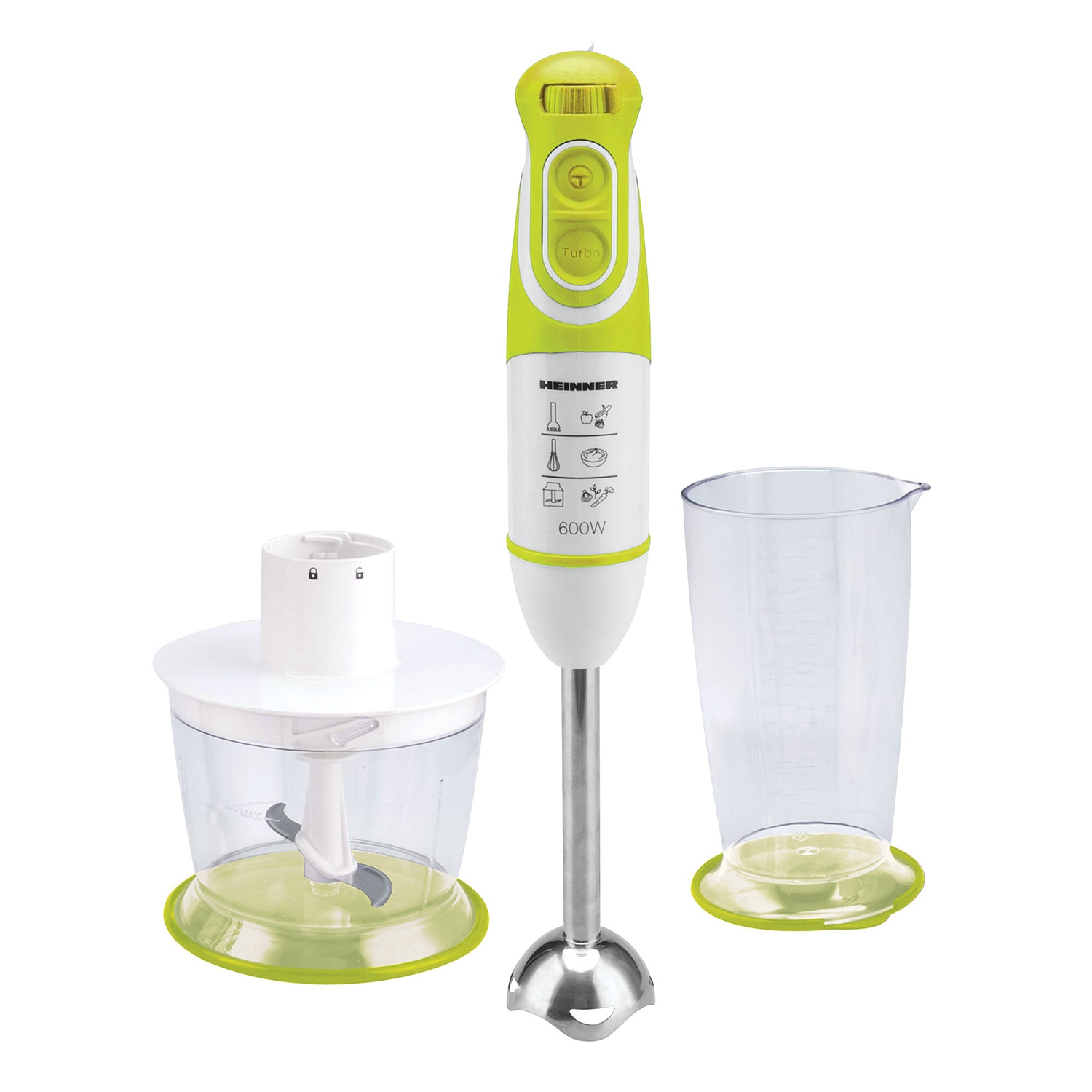 Heinner Charm vertical mixer, 600W, 5 speeds, Turbo function, whisk, chopper, White/Green