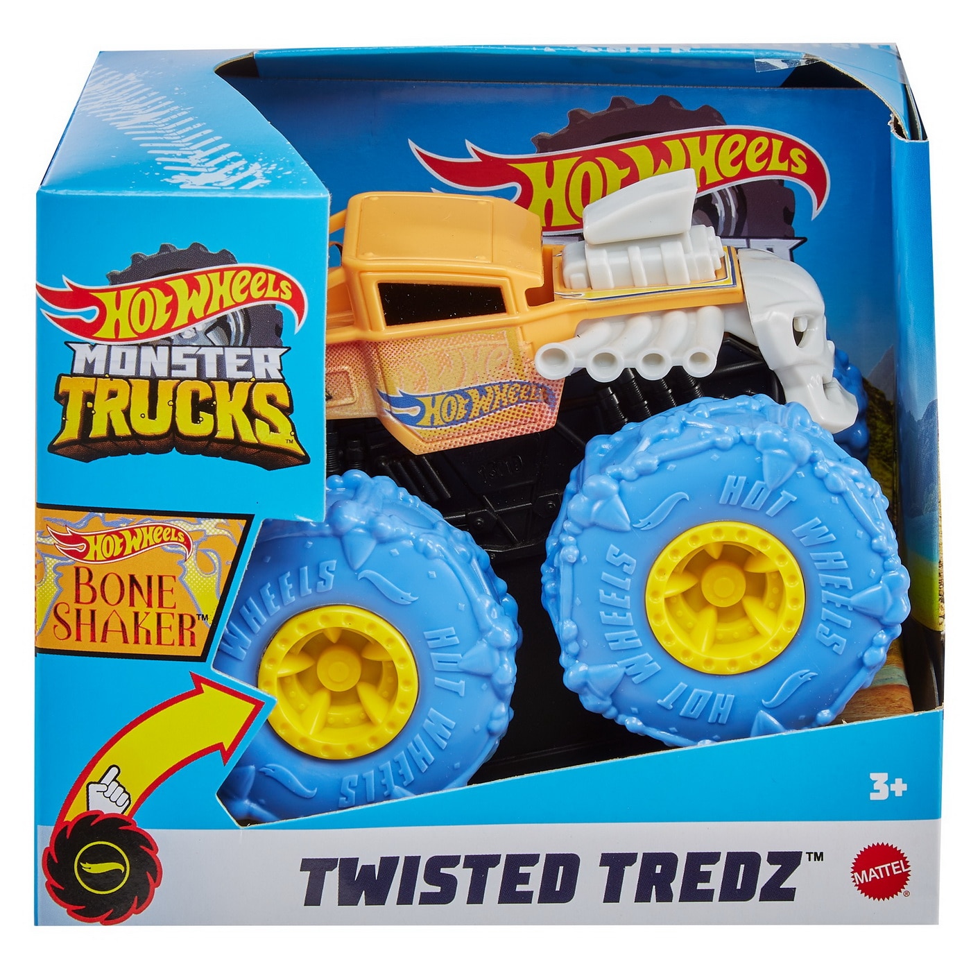 Masinuta Hot Wheels Monster Trucks - Twisted Treadz, Bone Shaker, portocaliu, 1:43