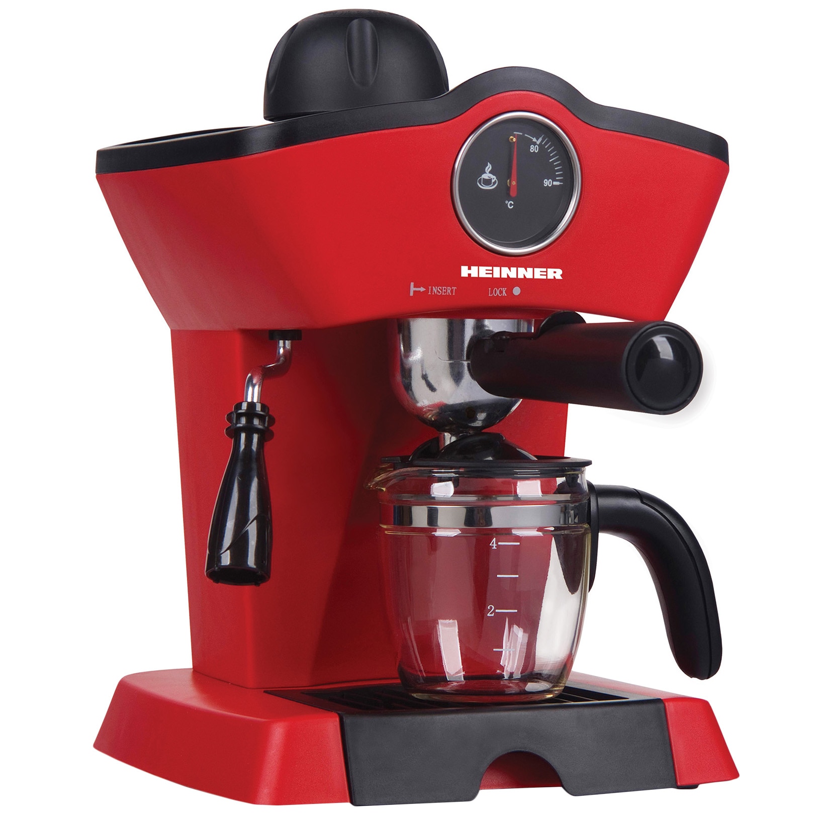 Espressor manual Heinner HEM-200RD, 800W, 3.5 bar, filtru inox, 250 ml, Rosu