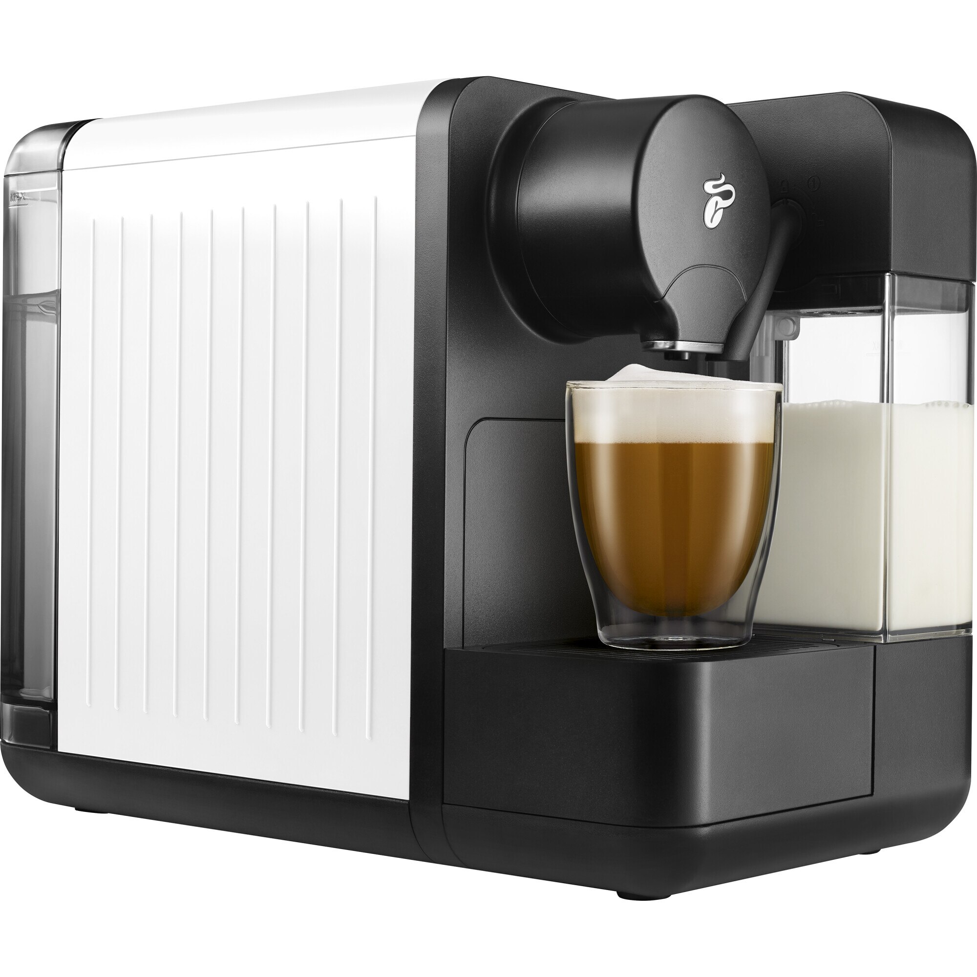 Tchibo Cafissimo milk white espresso machine, water tank 12l, milk tank 400ml, type of drinks Espresso Coffee Cream, Long Coffee, Cappuccino, Latte, White