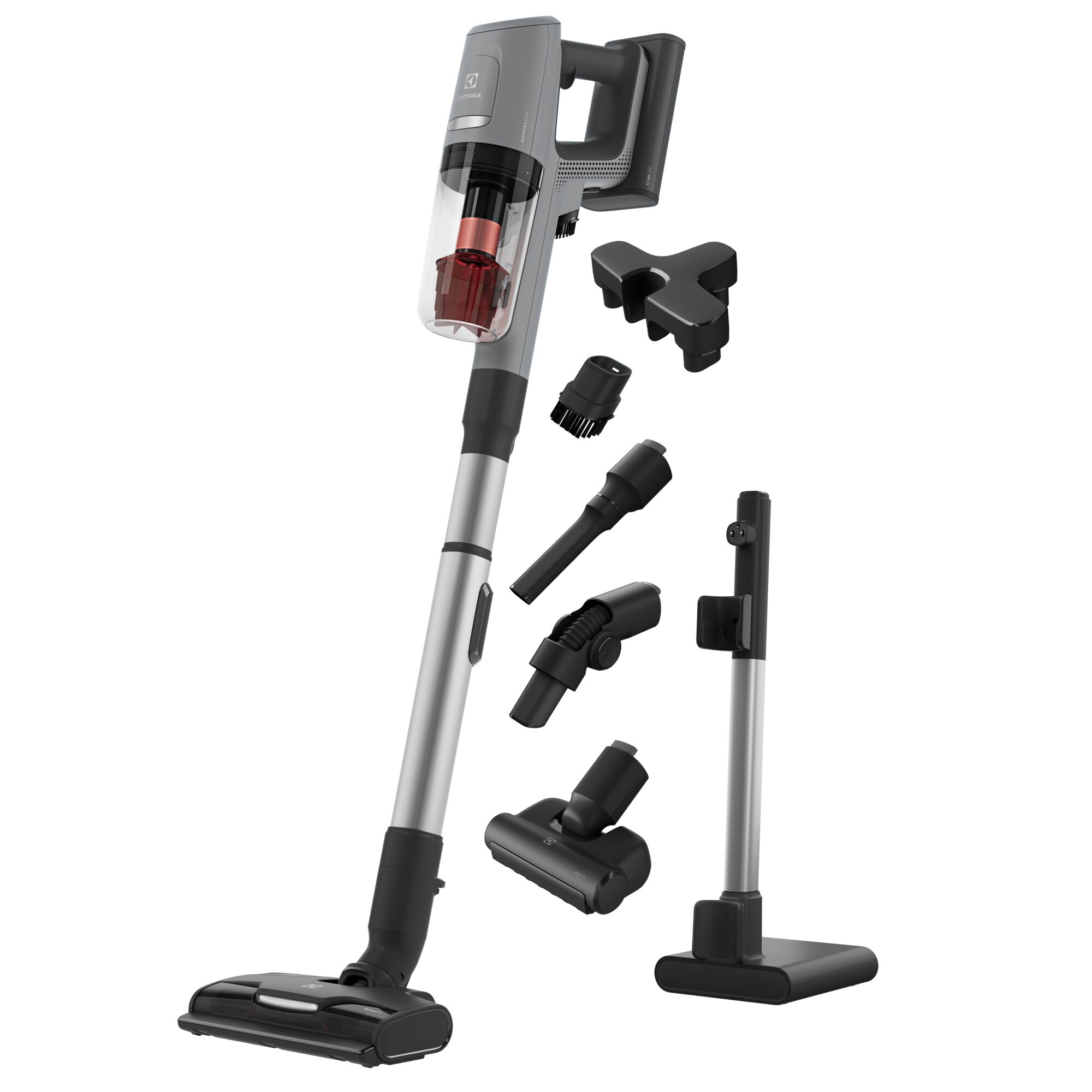 Electrolux Ultimate 800 vertical vacuum cleaner, 63W, 252 V, 150 AW, LCD screen, 3 speeds + AUTO, 04 l, telescopic stainless tube, 9999% filtration efficiency, 60 min autonomy, LED electric brush, mattress brush, charging stand on floor, white