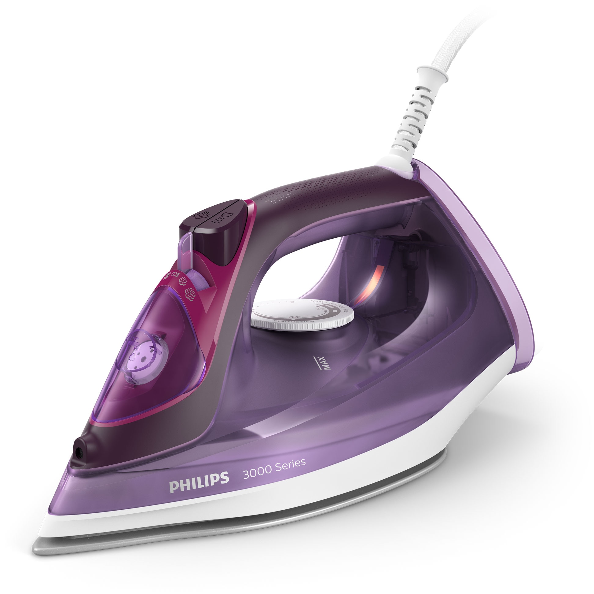 Iron Philips DST304130 series 3000, 2600W, ceramic soleplate, steam 40 gmin, steam jet 200 g, tank capacity 300 ml, anti-limescale slider, anti-drip system, heat-resistant storage box, Purple