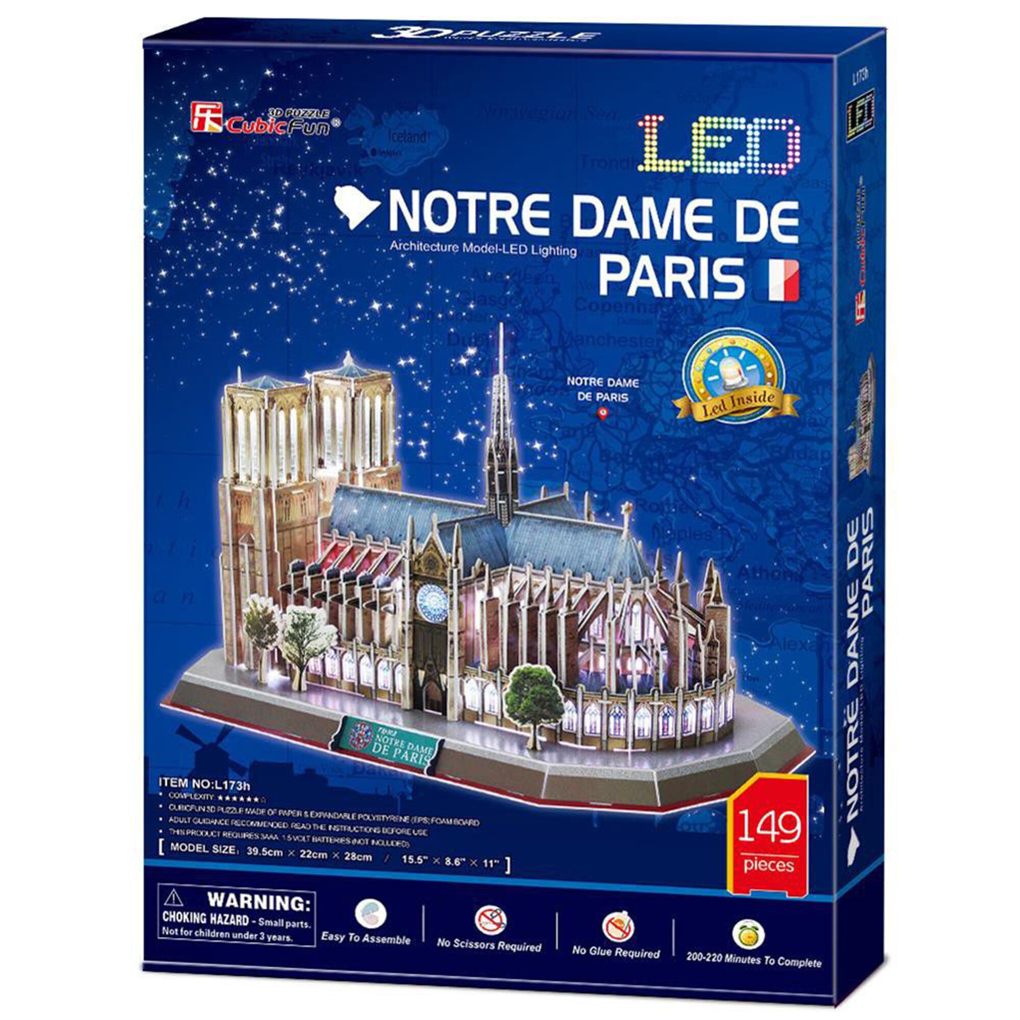 3D Cubic Fun LED puzzle - Notre Dame, 149 pieces