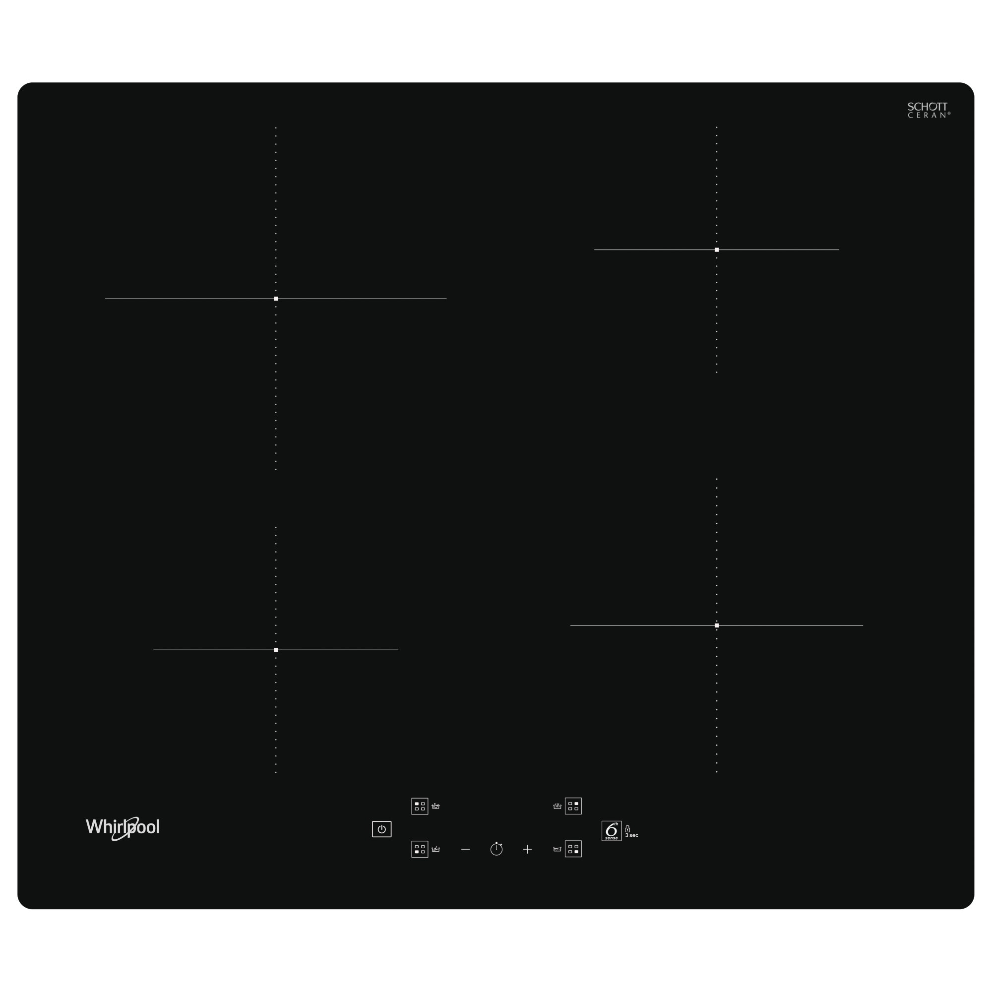 Plita incorporabila Whirlpool WSQ7360NE, Inductie, 4 zone de gatit, Tehnologia 6th Sense, Power Management, 60 cm, Sticla neagra