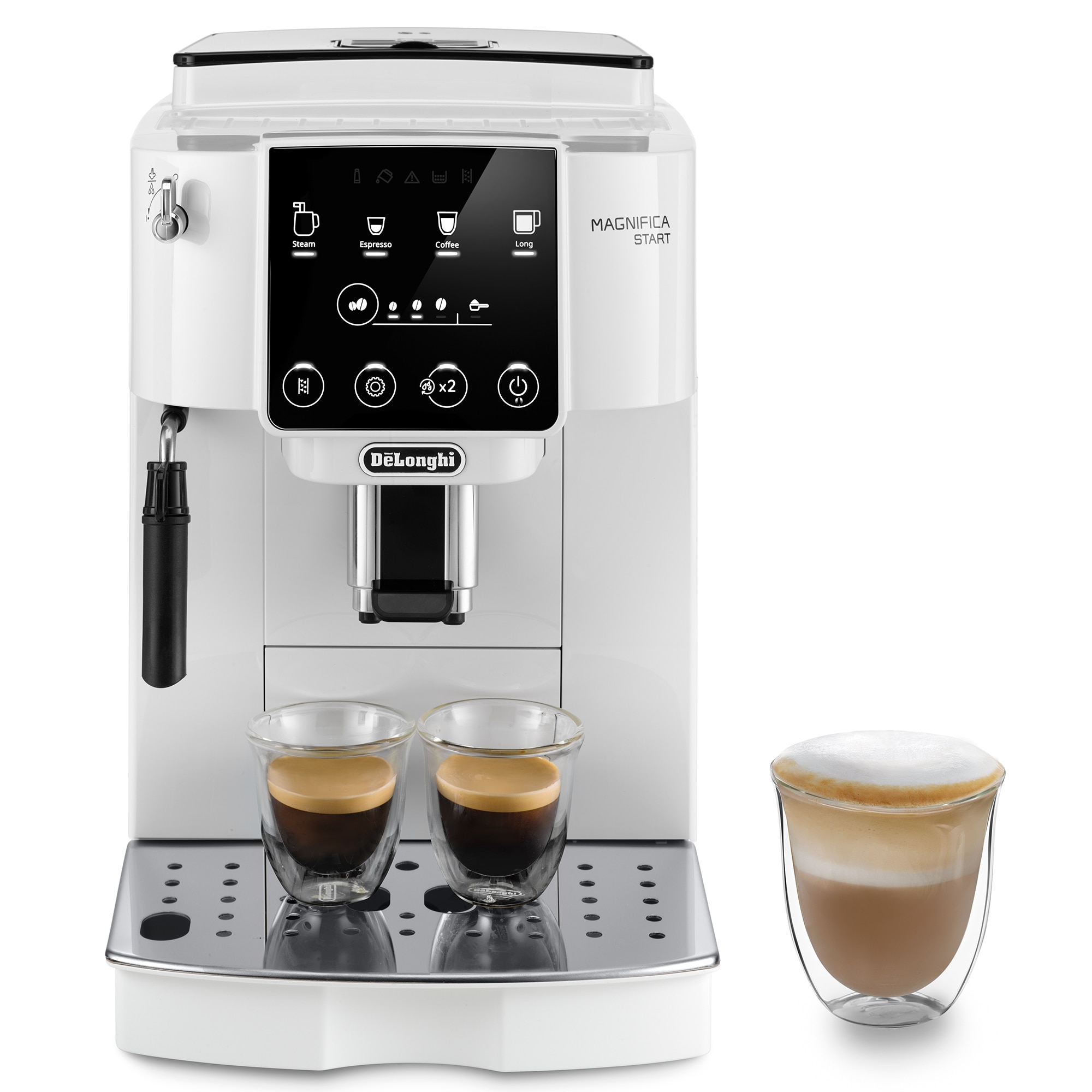 Espressor automat De’Longhi Magnifica Start ECAM 220.20.W, 1450 W, 5 tipuri de bauturi, 15 bari, Sistem de spumare manual, Alb