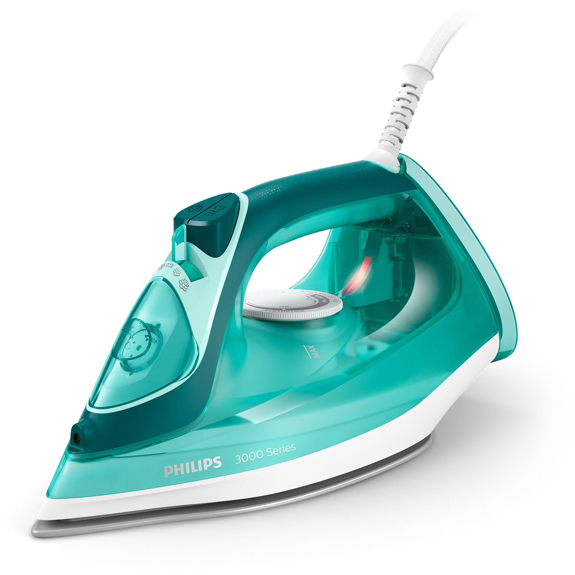 Iron Philips DST303070, power 2400W, continuous jet of steam 40gmin, color turquoise, water tank 300ml, ceramic soleplate, automatic stop