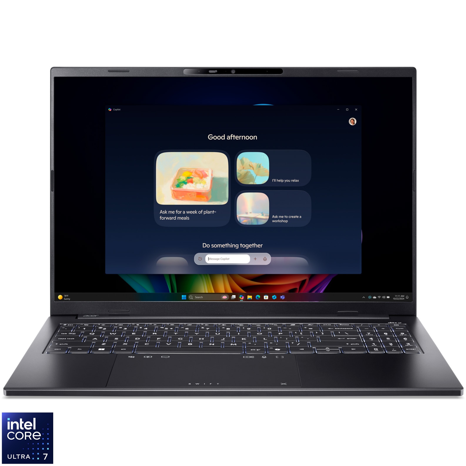 Acer Swift Go 16 AI OLED Laptop with Intel® Core™ Ultra 7 256V processor up to 4.8 GHz, 16", WUXGA+ OLED, 120Hz, 16GB LPDDR5X, 1TB SSD, Intel® Arc™ Graphics 140V, Windows 11 Home, Obsidian Black