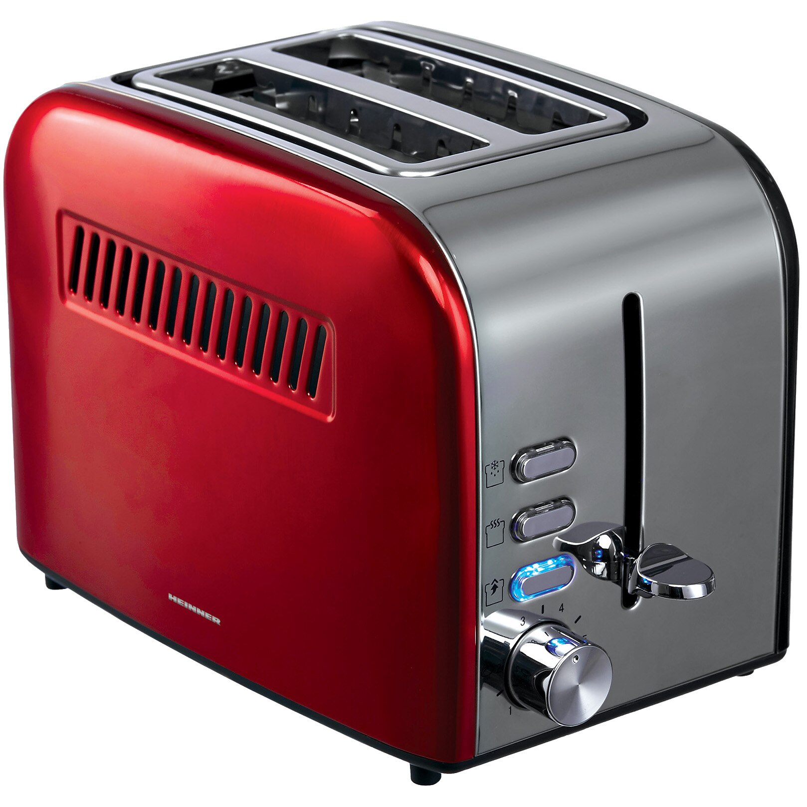 Heinner HTP-850RDIX Toaster, 850 W, 7 browning levels, 3 functions, Red/Stainless Steel
