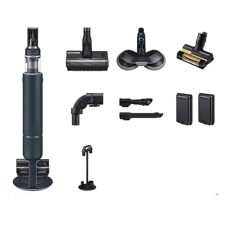 Samsung Bespoke Jet Plus Pro Extra Upright Vacuum Cleaner, VS20B95973B/GE, 580W Power, 0.5L, 25.2V, Digital Inverter, Rotating Mop with Sprayer, Pet Brush, 120 min Run Time, Chrometal Black and Midnight Blue