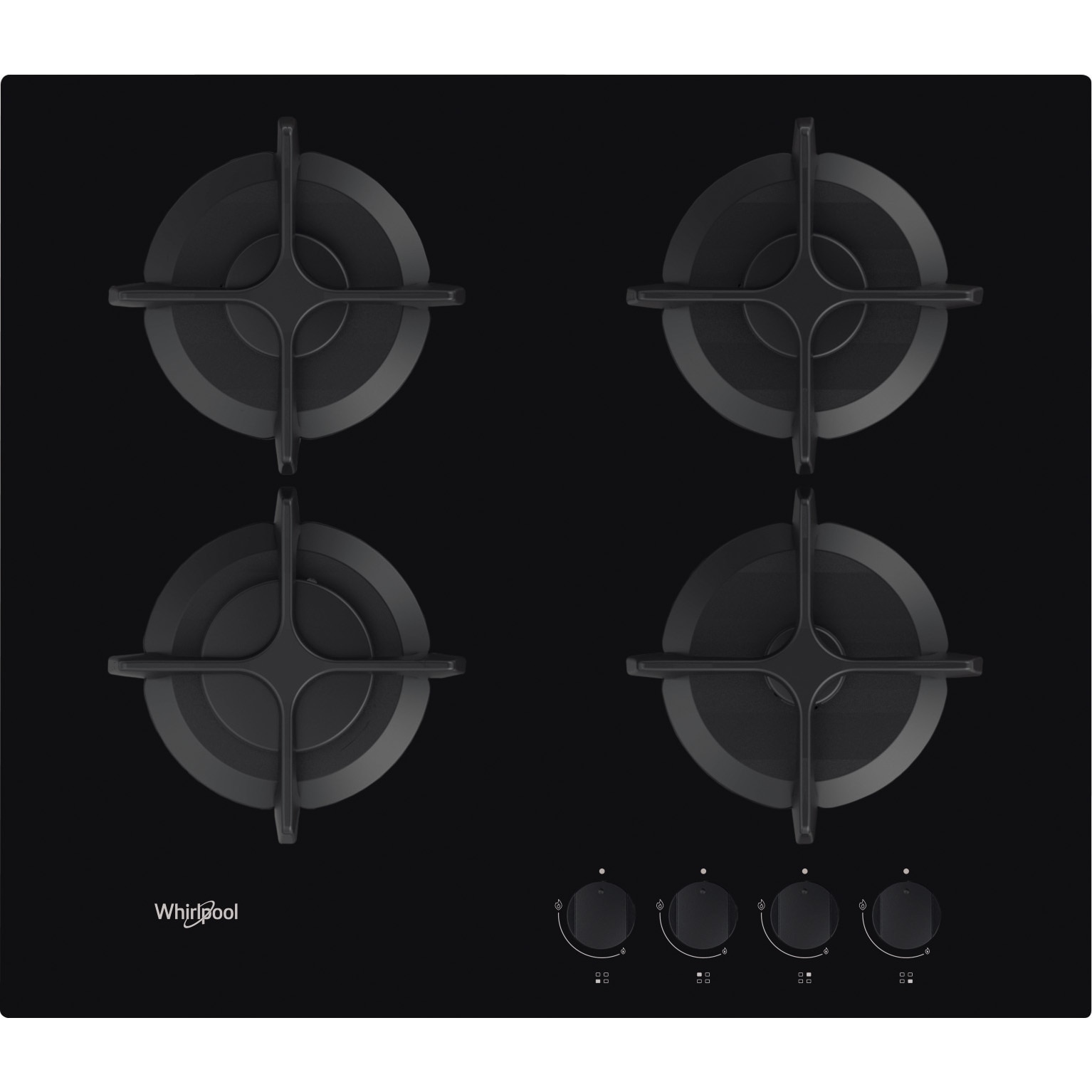 Plita incorporabila Whirlpool GOB616NB, Gaz, 4 arzatoare, Gratare fonta, MultiStep, 60 cm, Negru