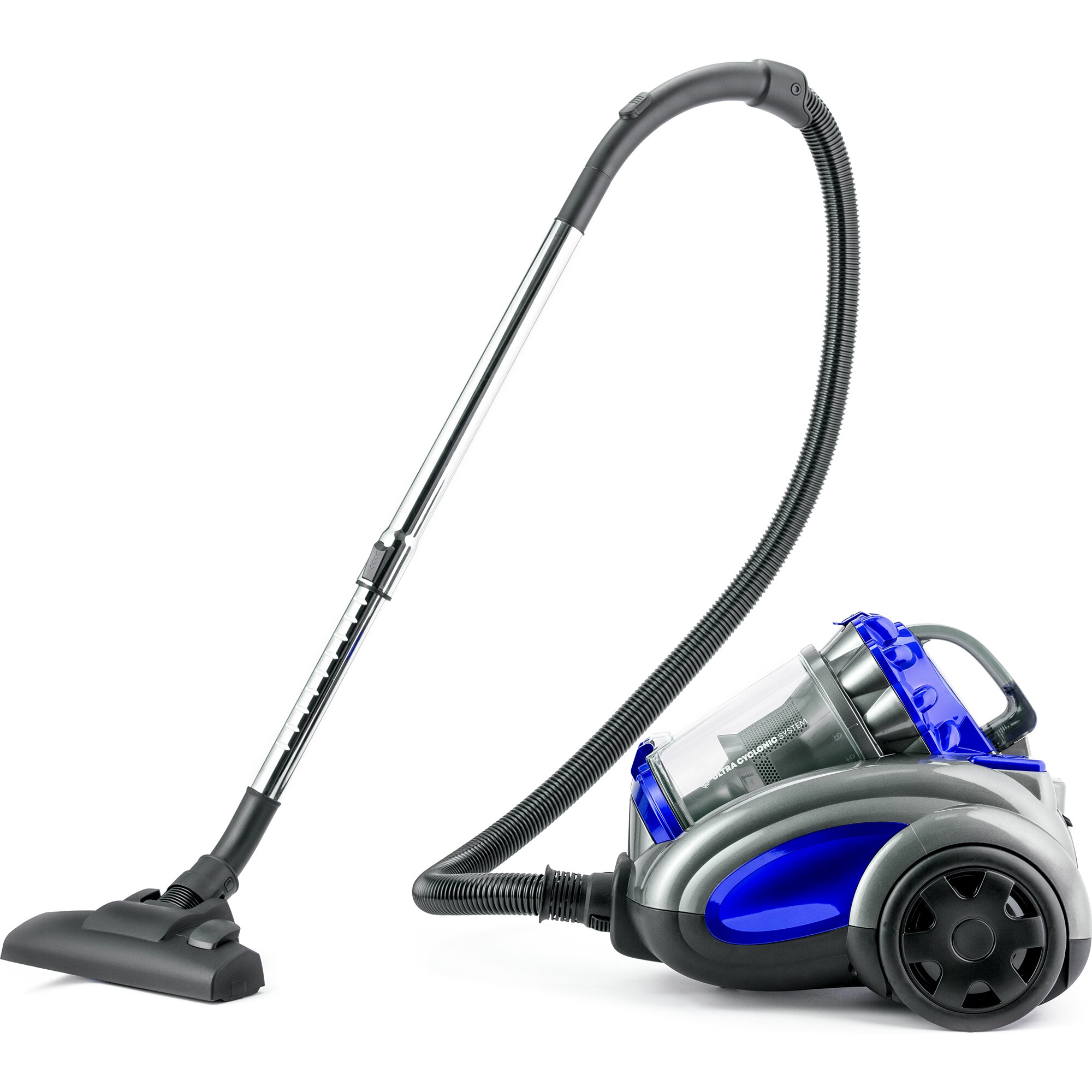 Aspirator fara sac Daewoo, RCC-250B , 800 W, recipient colectare praf 2.5 L, tub telescopic metal, putere de aspirare 160 W, aspiratie ciclonica, filtru HEPA, perie parchet, perie standard + 2 perii mici, lungime cablu 6 metri, albastru