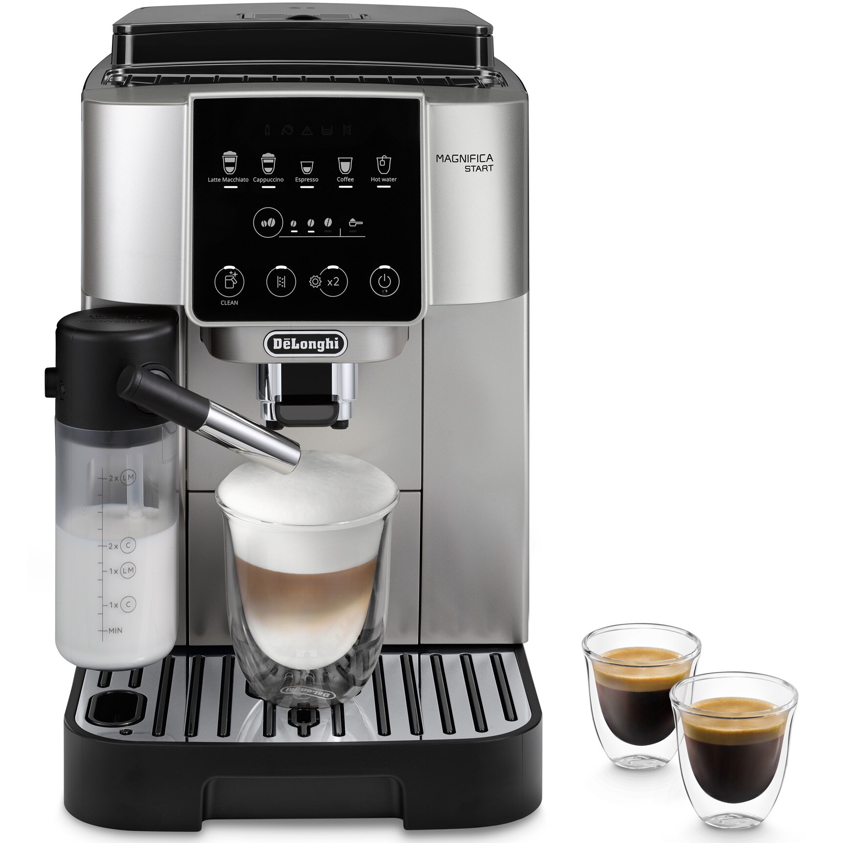 Espressor automat De’Longhi Magnifica Start ECAM 220.80.SB 0132217144, 1450 W, 6 tipuri de bauturi, 15 bari,tehnologie LatteCrema, Negru argintiu