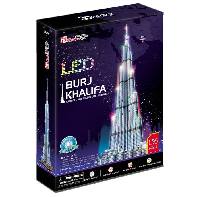 Puzzle 3D Cubic Fun - LED, Burj Khalifa, 136 piese