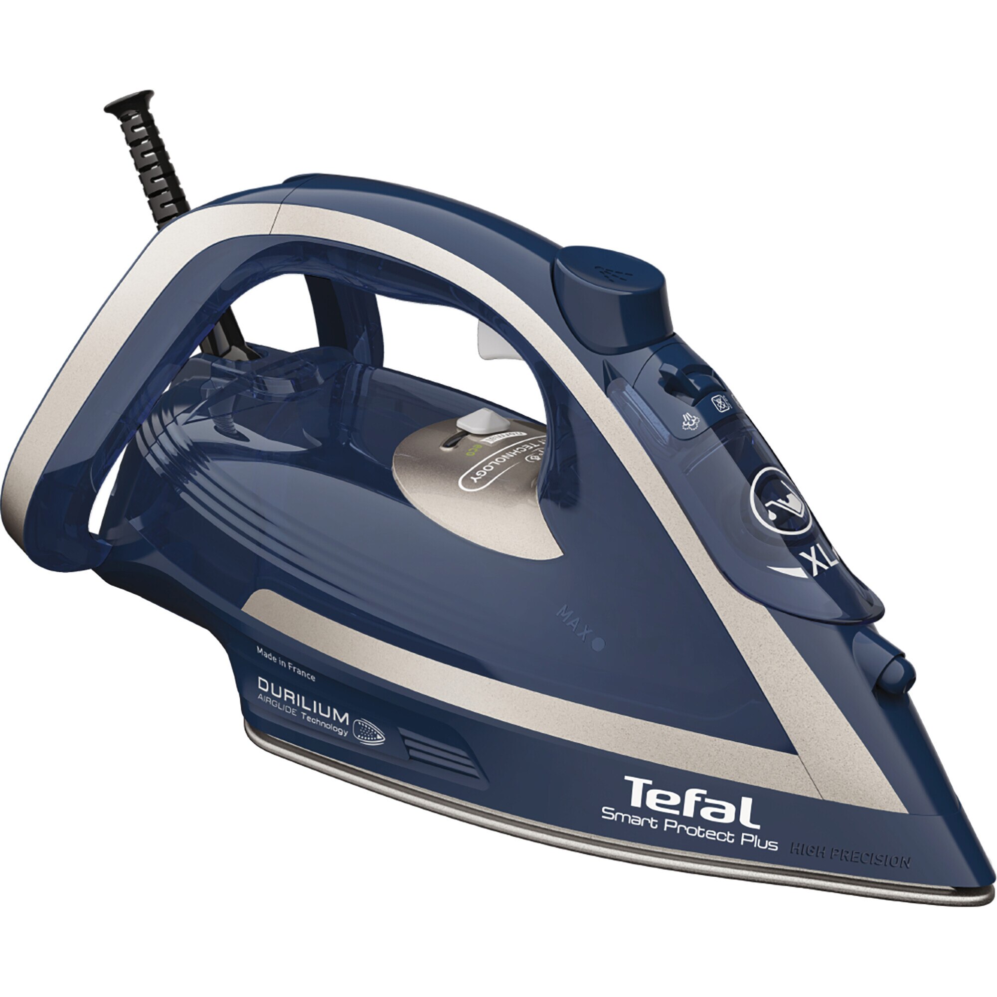 Iron Tefal Smart Protect Plus FV6872E0, 2800W, steam jet 260 gmin, variable steam 040 gmin, anti-limescale collector, automatic stop, blue-grey