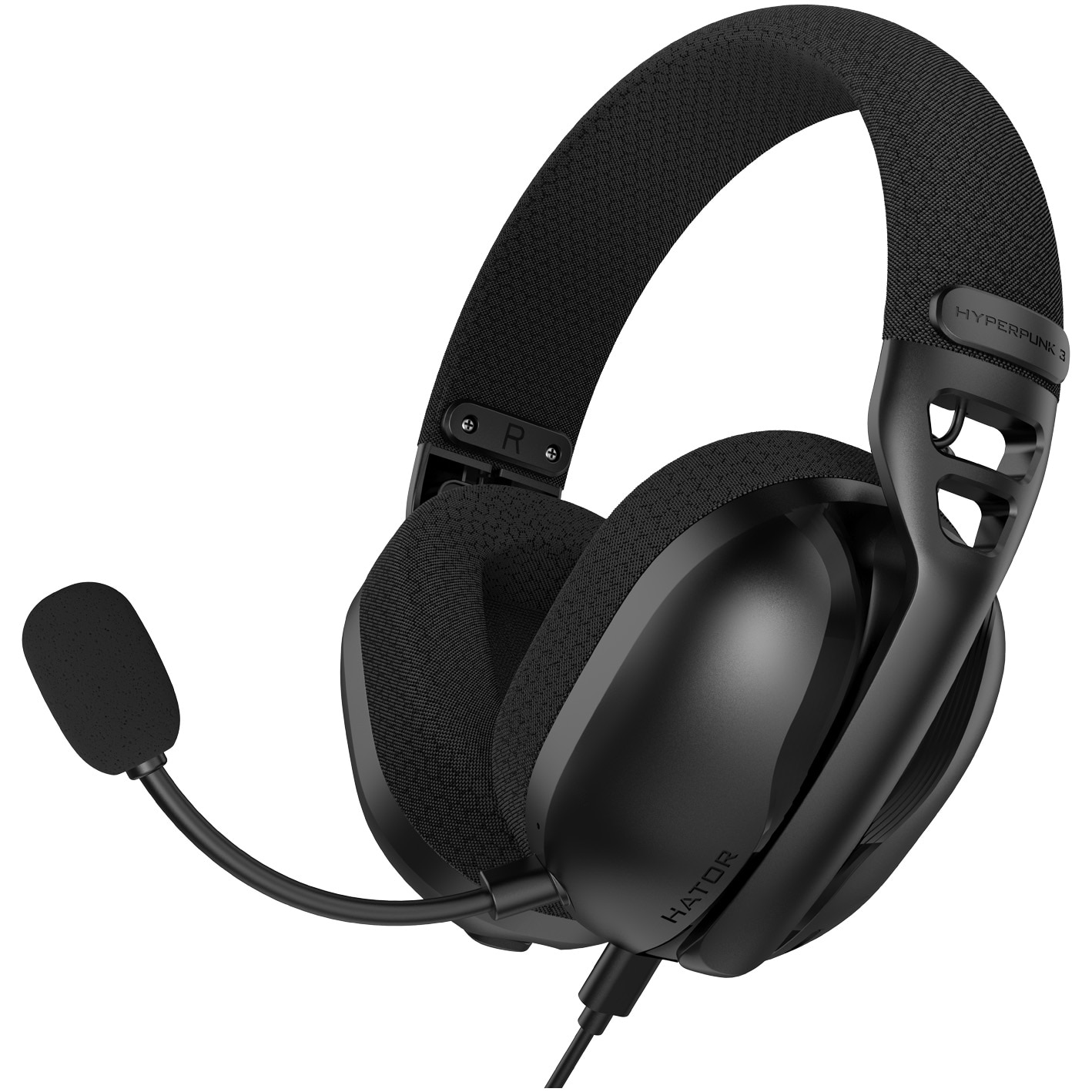 Casti gaming cu fir Hator Hyperpunk 3 USB, material membrana PET, frecventa raspuns 10Hz-44kHz, impendanta 16Ω, conectivitate USB-C/USB-A, Virtual 7.1 Surround Sound, microfon detasabil unidirectional, negru