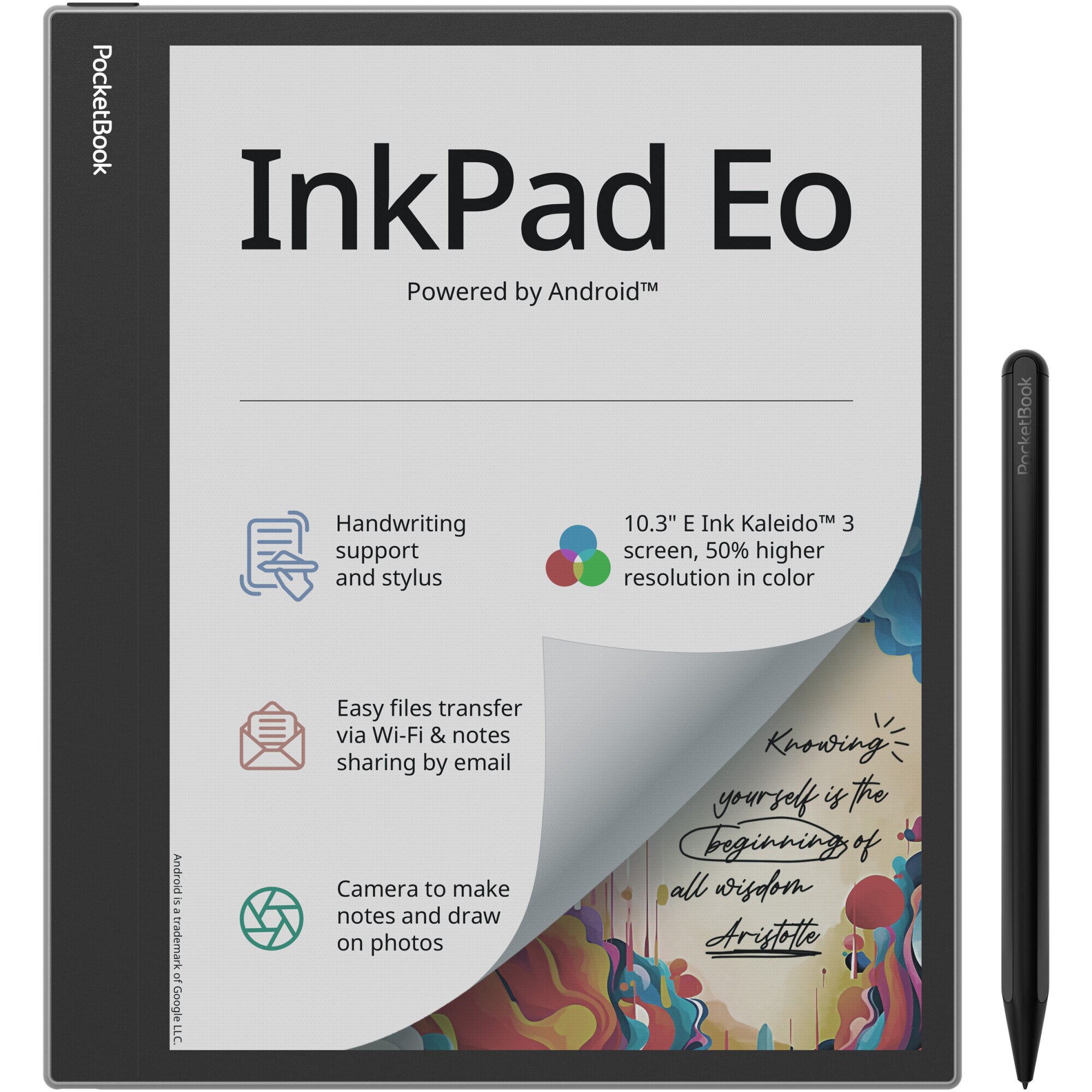 Pocketbook InkPad Eo eReader, 10.3" E Ink Kaleido 3, 64 GB, 300 ppi, Android, WACOM stylus, Gray