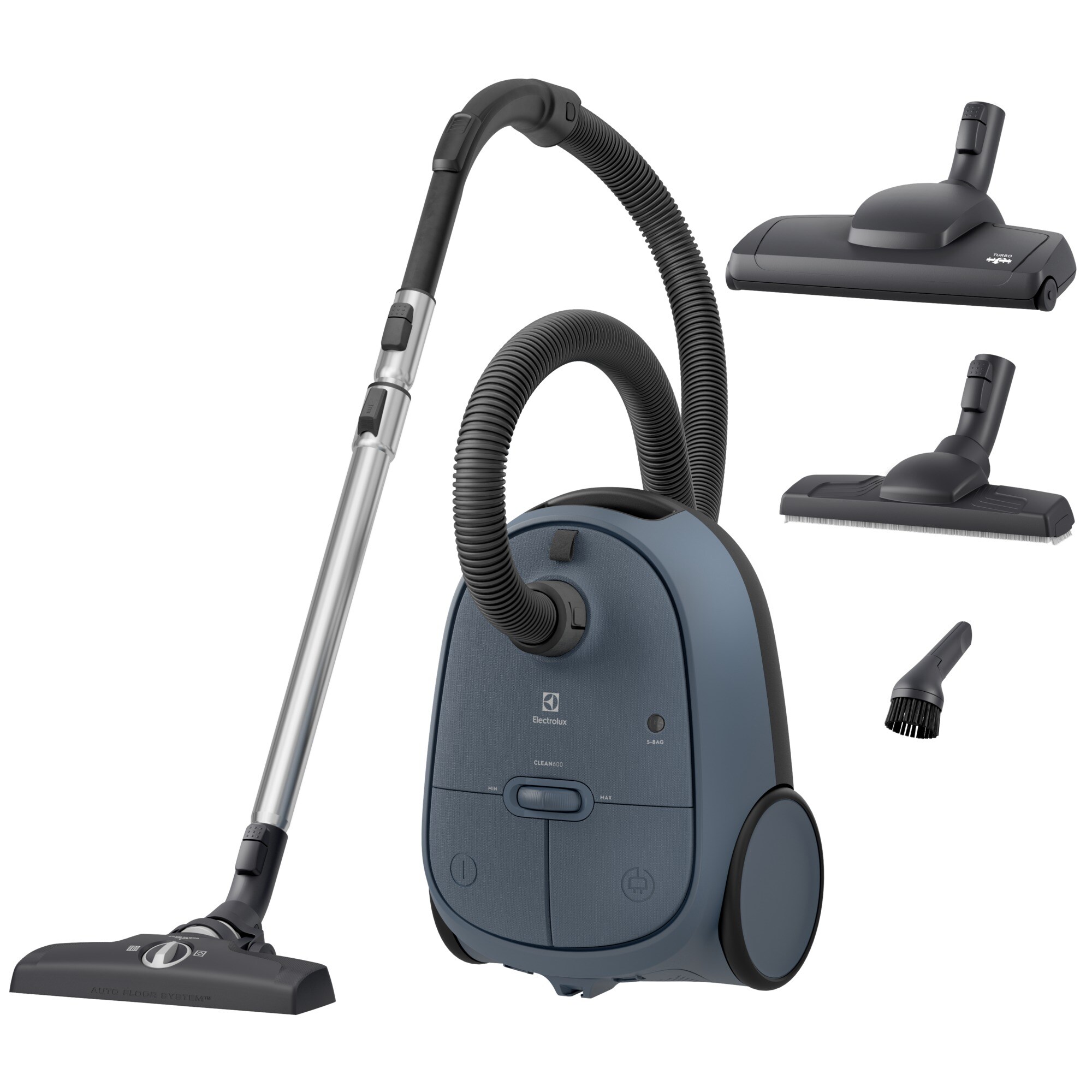 Aspirator cu sac ELECTROLUX Seria 600 EB61C4DB, max 850 W, eficienta filtrare 99,99%, perie multisuprafete, perie parchet, perie Turbo, duza 3-in-1, 73 dB, albastru denim