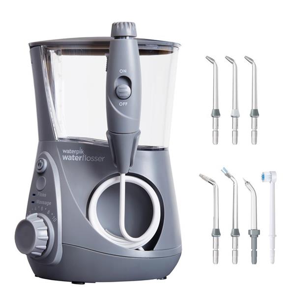 Waterpik Professional Aquarius WP-667 Oral Irrigator, 7 cleaning heads, 10 pressure levels, 650ml tank, Gray