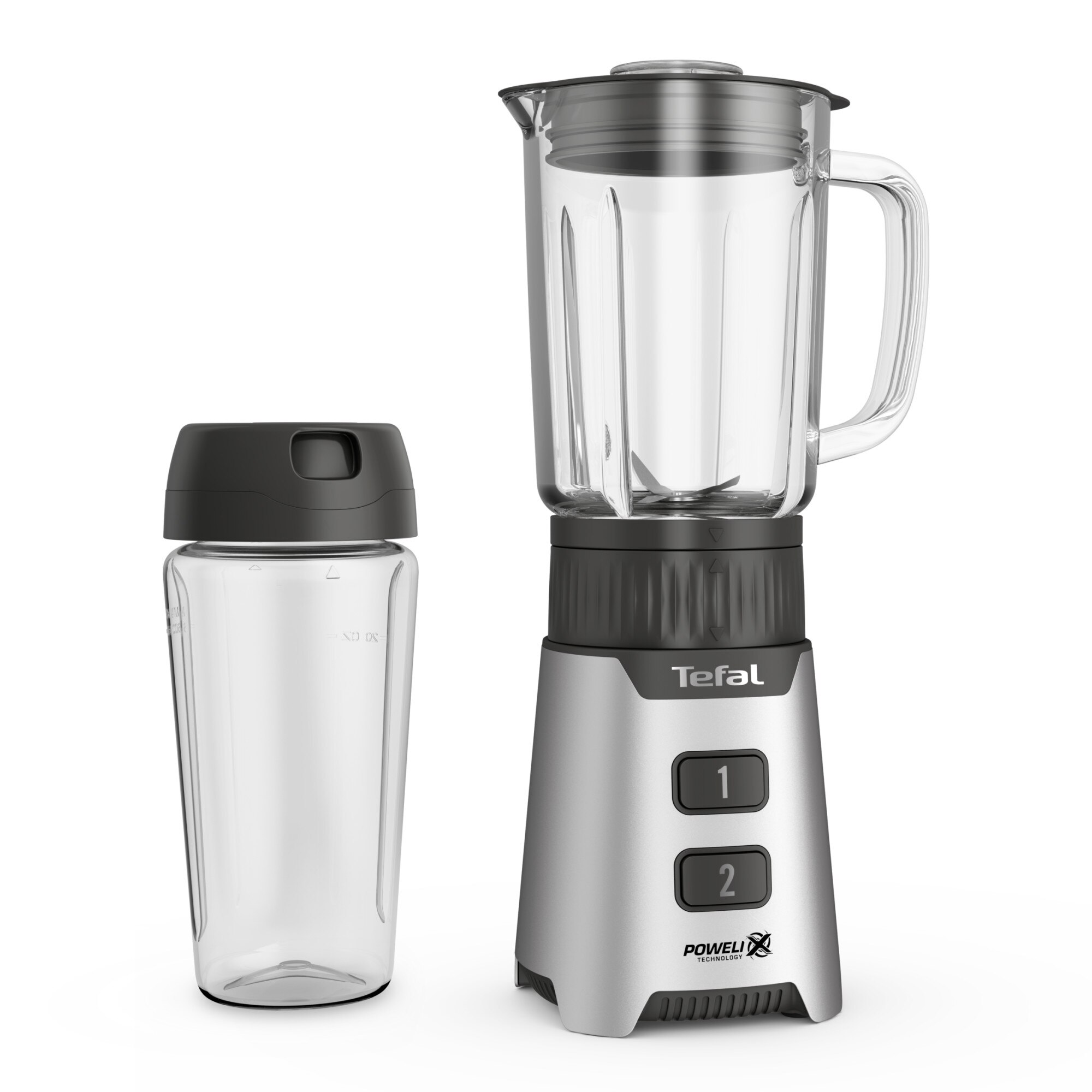 Tefal Minimix BL16GE30 Blender, 400W, 2 speed settings, 0.7 L heat-resistant glass container, 0.6 L portable container, Powelix removable blades, silver