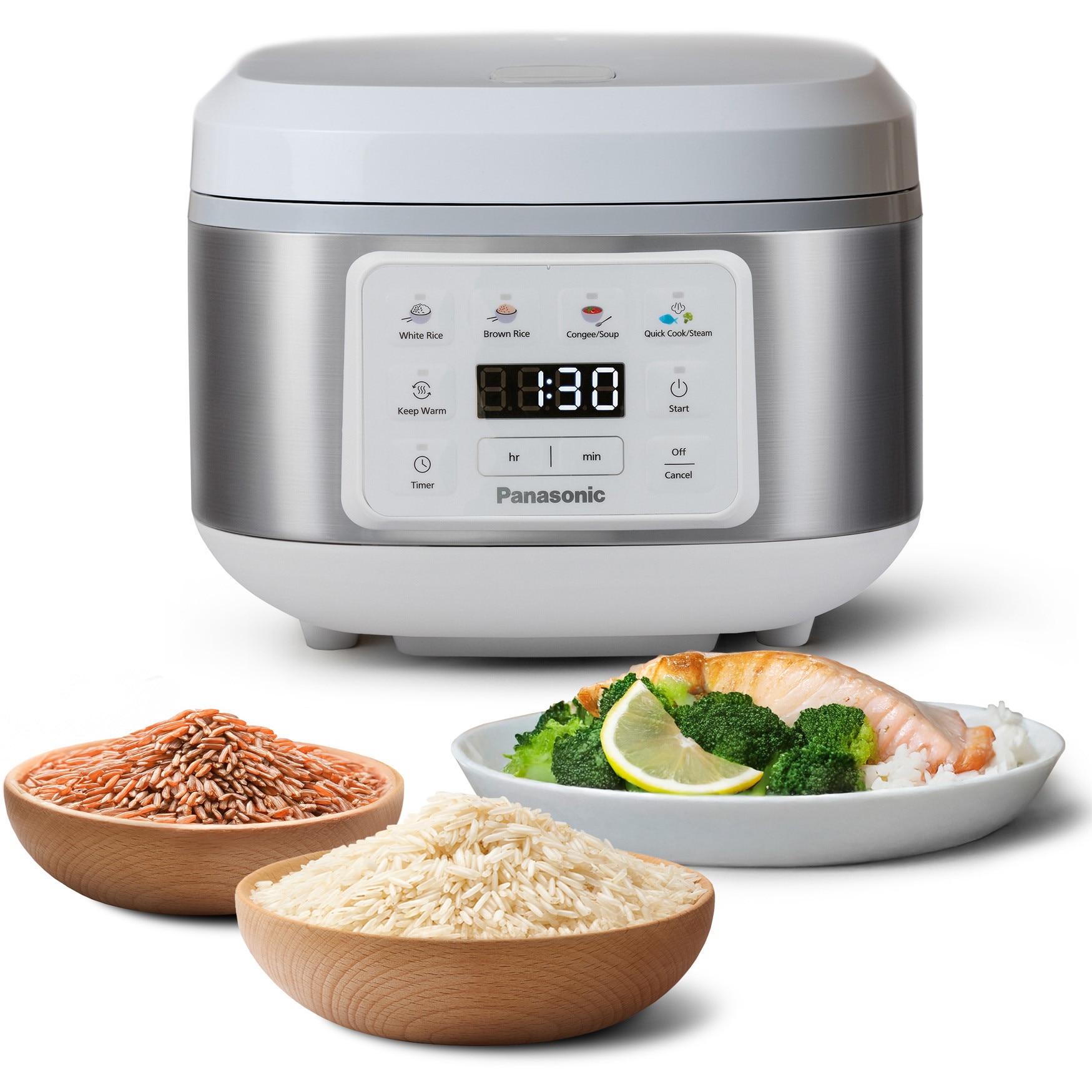 Panasonic SR-DA152WXE multifunctional rice cooker and steamer, 4l, fyzzy logic technology, 4 automatic programs, pot with non-stick ceramic coating without PFAS/BPA, timer and 24h keep warm, 770W, white