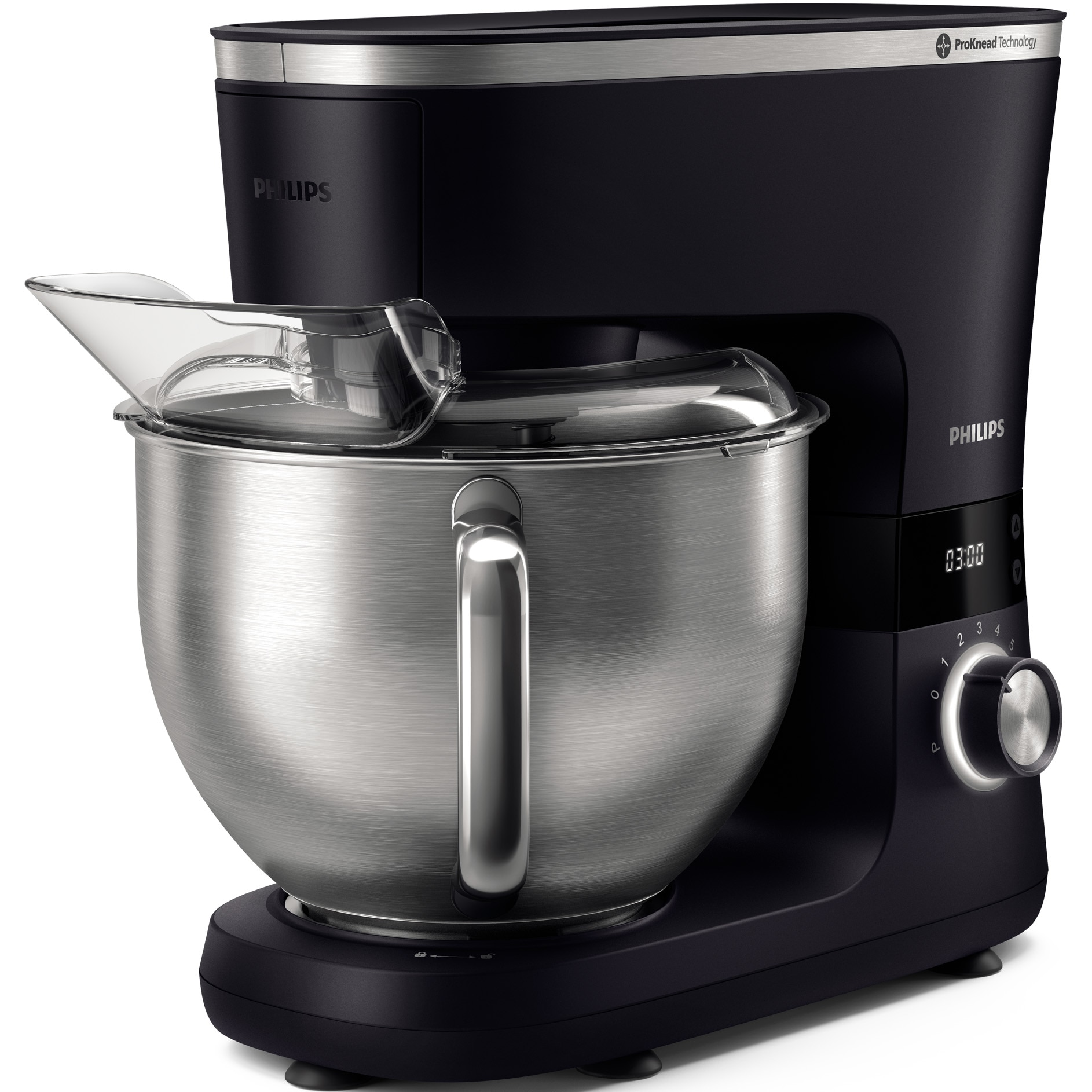 Philips HR796201 food processor, 7000 series, 1000 W, 8 speed settings, ProKnead technology, Perfect mixing system, Dough hooks, paddle and whisk, 55 l bowl, Anti-splash lid, Smart timer with LED