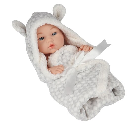 Papusa Mappy - Baby so lovely, cu paturica si jucarie DouDou, gri, 30 cm